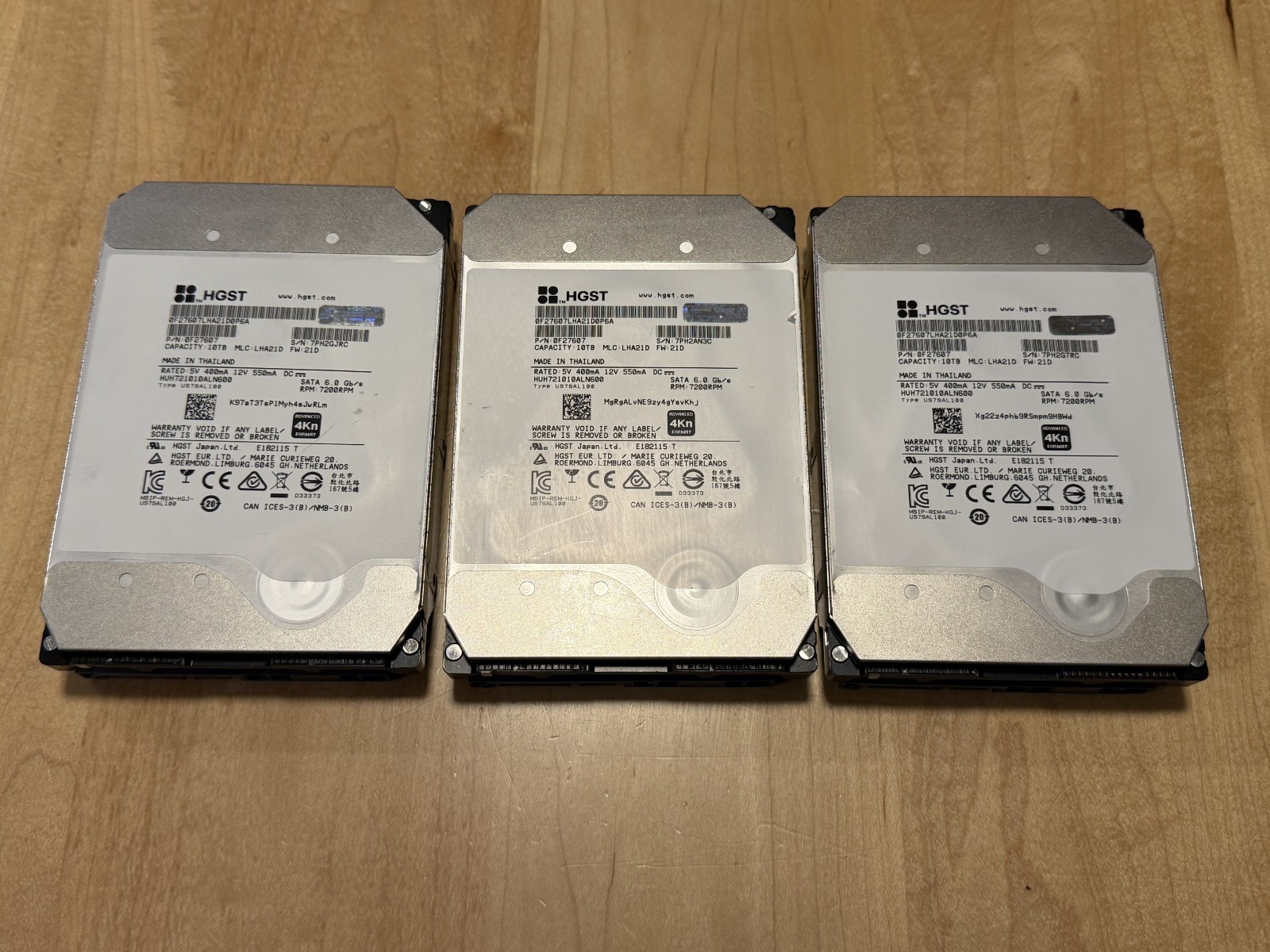 Qty. 3 - HGST Ultrastar HE10 HUH721010ALN600 10TB SATA 3.5" NAS Hard Drive HDD
