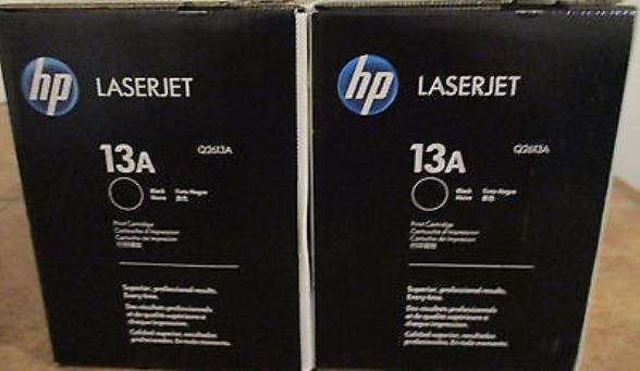 2 New Genuine  Factory Sealed HP 13A Toner Cartridges Black Boxes Taped Together
