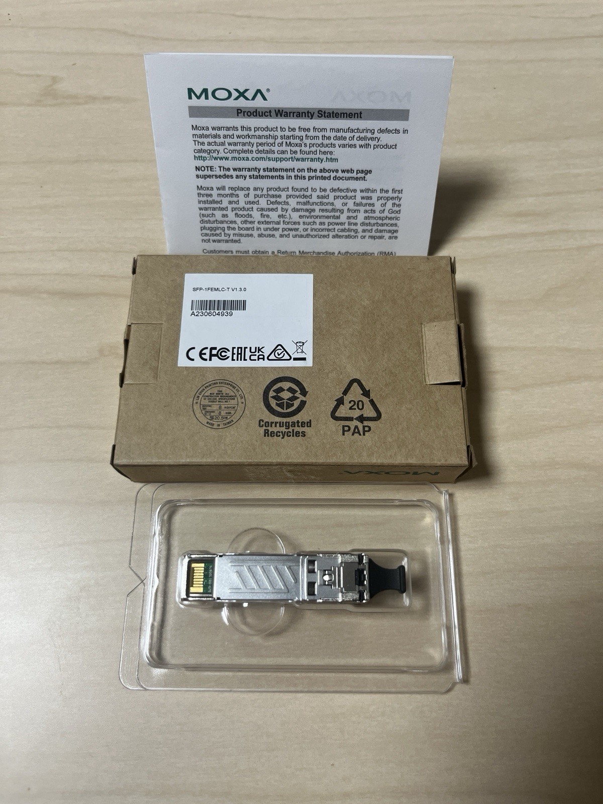 MOXA SFP-1FEMLC-T V1.3.0 Multi-mode 1300nm Class1 Laser Prod. Fast Ethernet Mod.