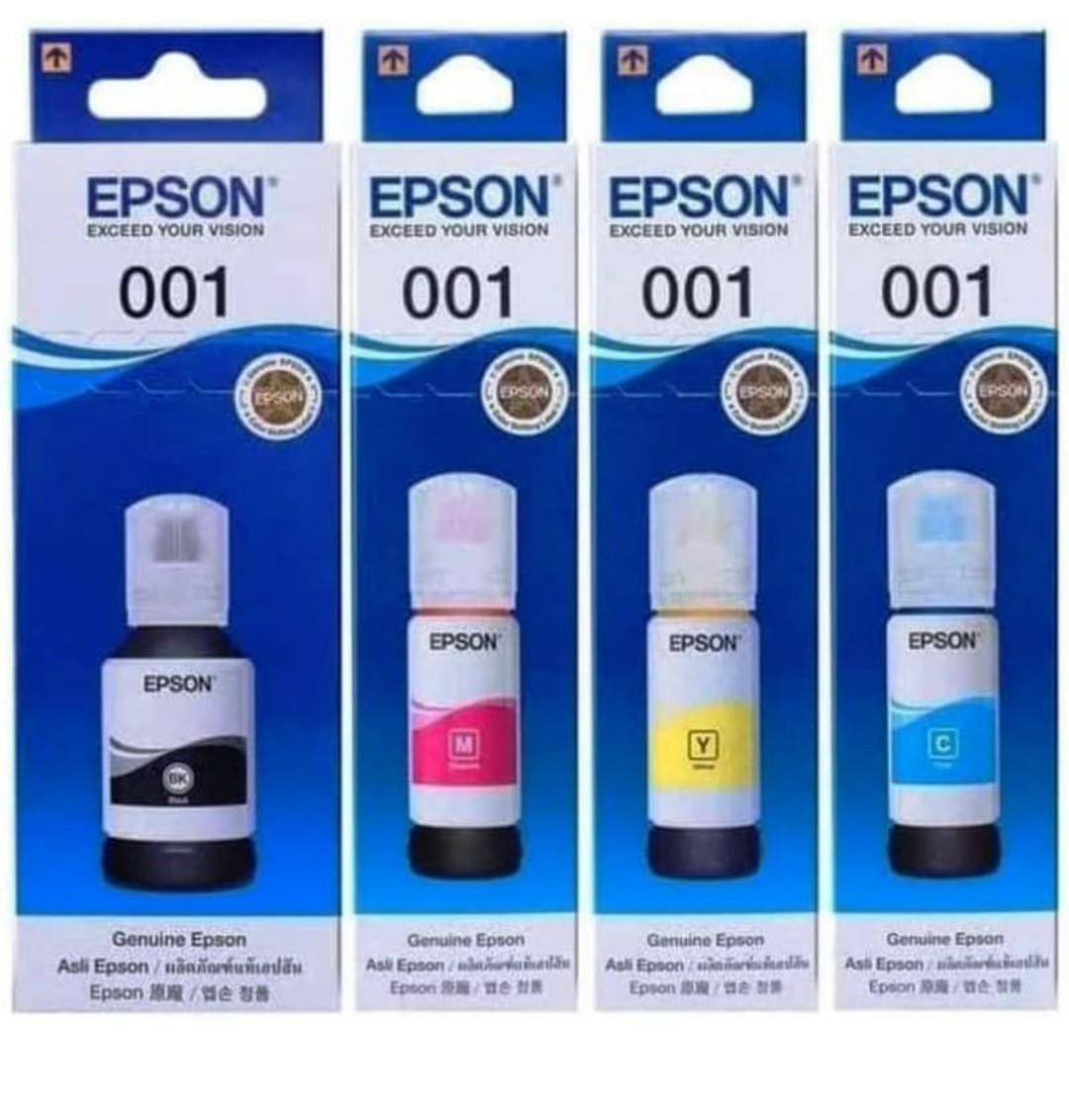 Epson 001 Ink Original Black, Cyan, Yellow, Magenta Ink Bottles - Compatible...