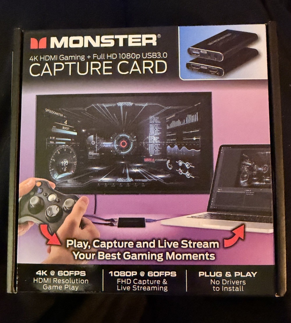 Monster MADI-2024-BLK 4K HDMI External Video Capture Card 1080p USB 3.0 UNOPENED