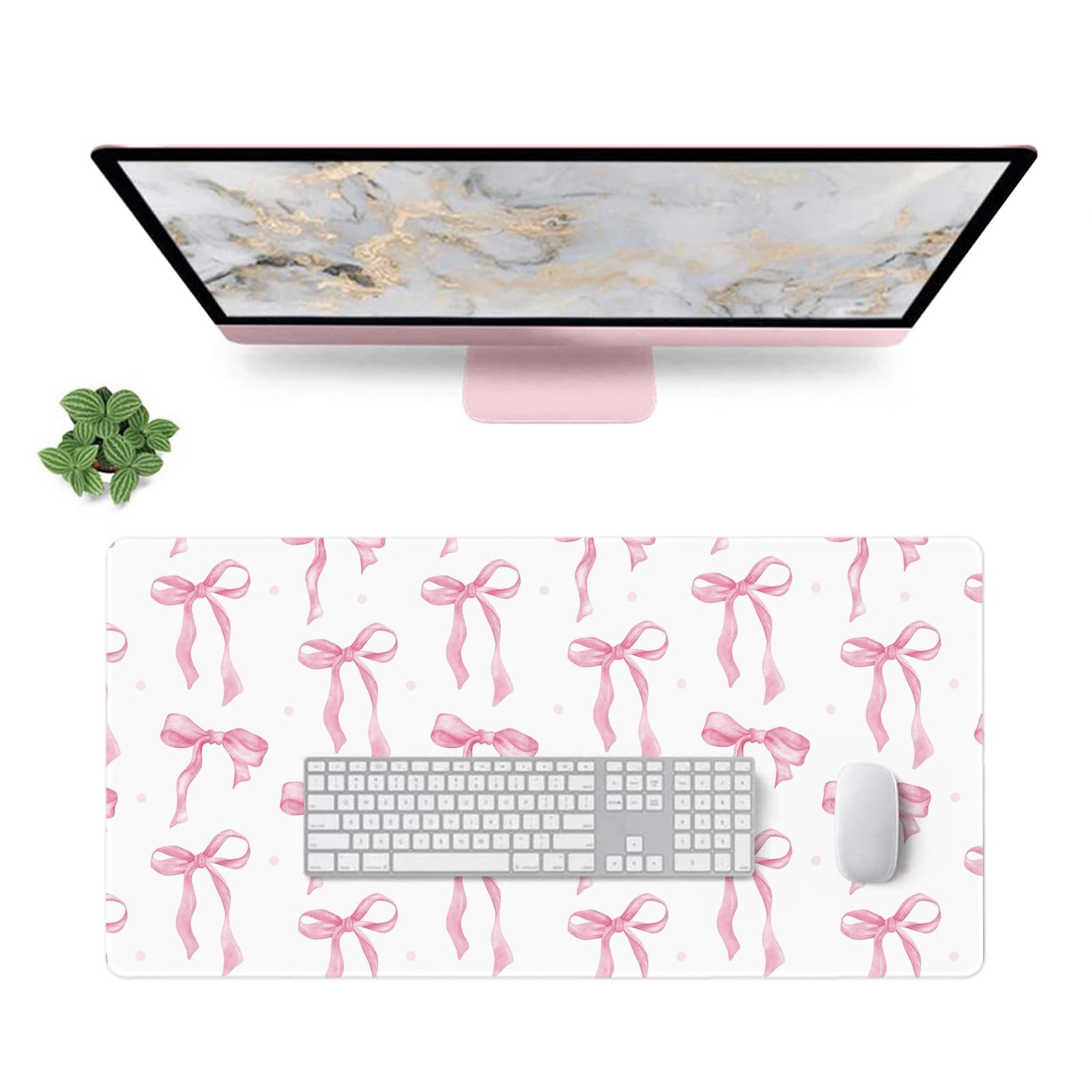 White Mouse Pad with Pink Bows, Cute Desk Mat Pink Keyboard Mat for Computer ...