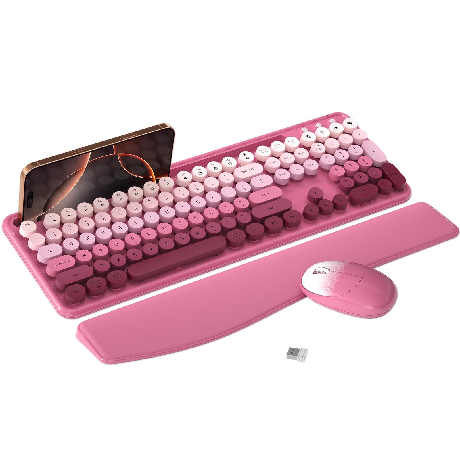 MPTOG Colorful Wireless Computer Keyboard and Mouse Combo with Phone Holder, ...