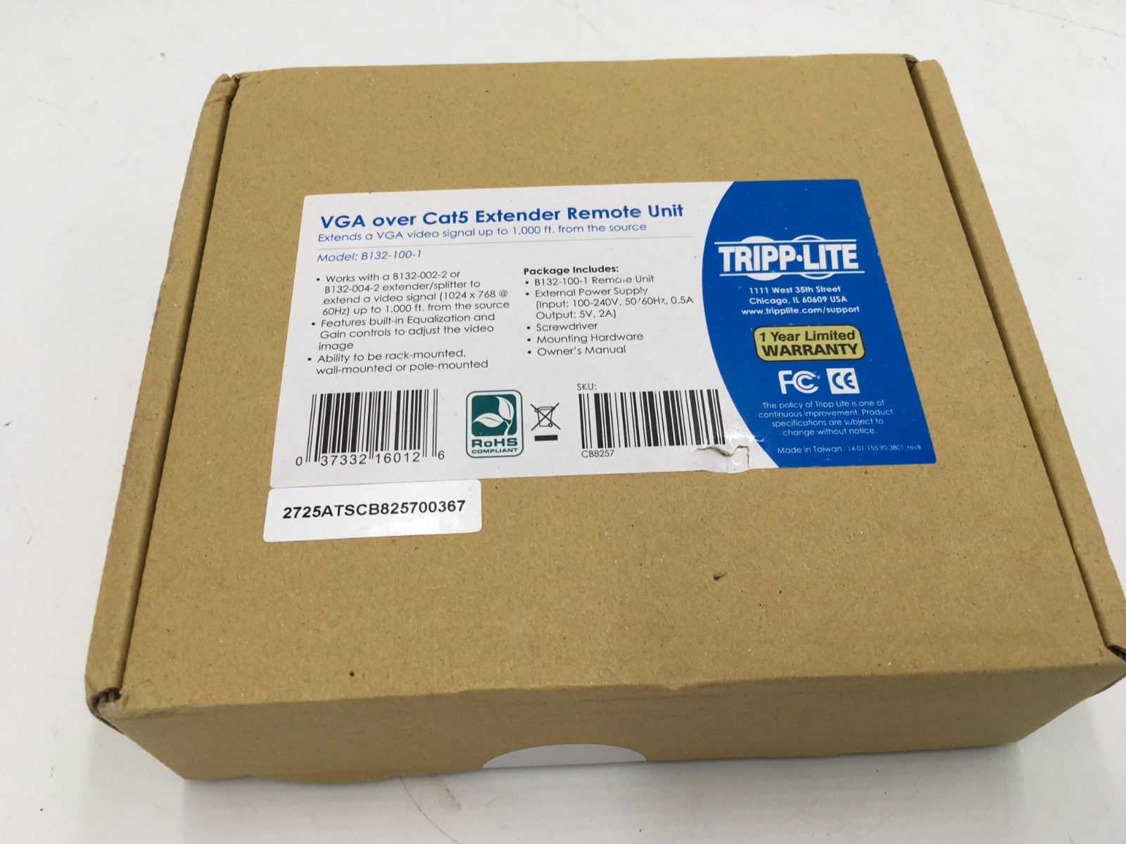New Sealed Tripp Lite B132-100-1 VGA Over Cat5 Extender Remote Unit