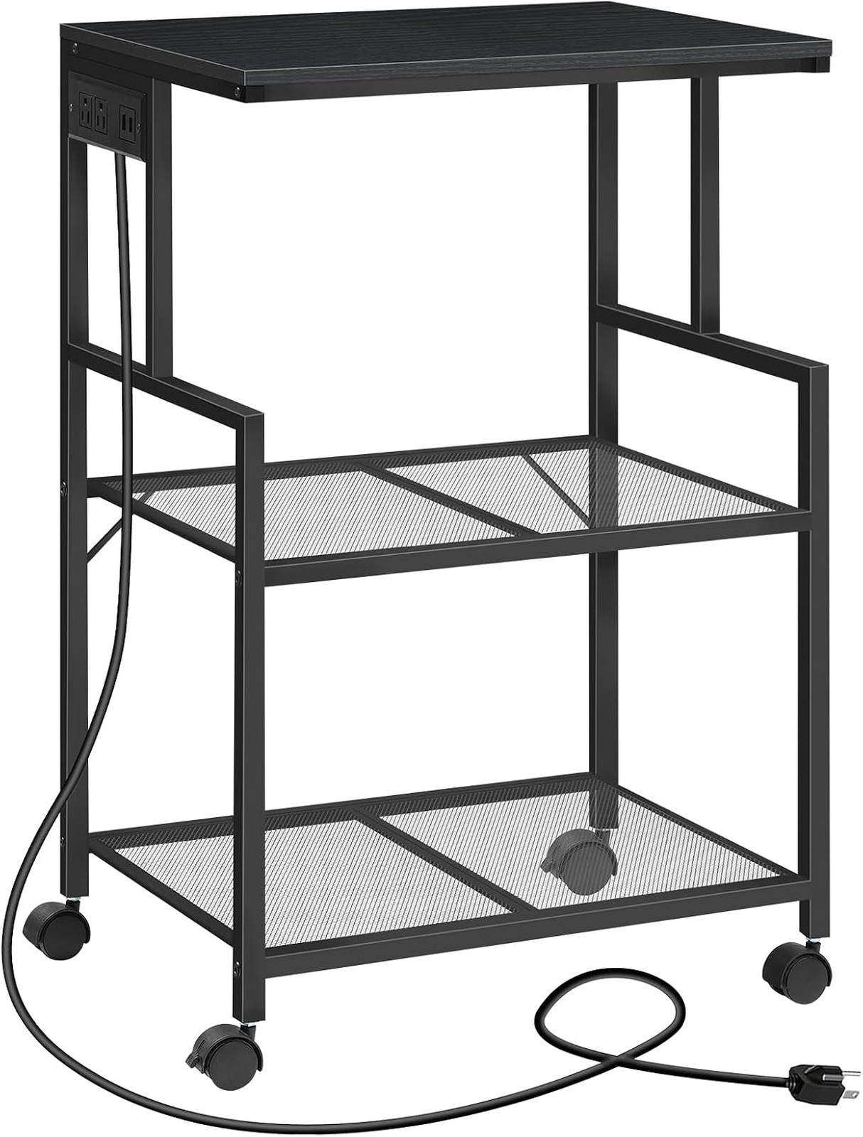 Mobile Printer Stand, 3-Tier Industrial Printer Cart with Power Outlets and 2