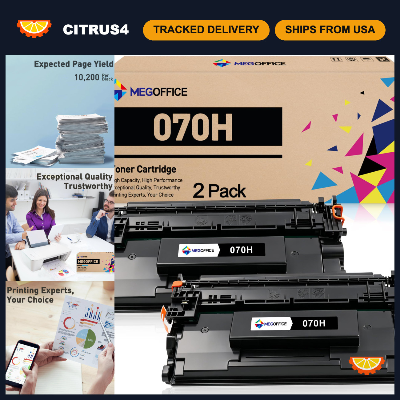 High Yield Black Toner Cartridge Replacement for Canon 070 - 2 Pack, 070H