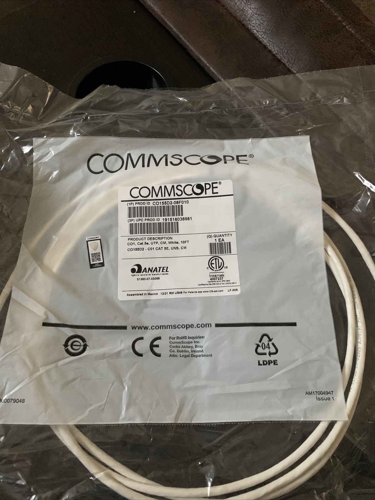 CommScope CO1 Cat 5e UTP CM White 10ft NEW Lot Of 10