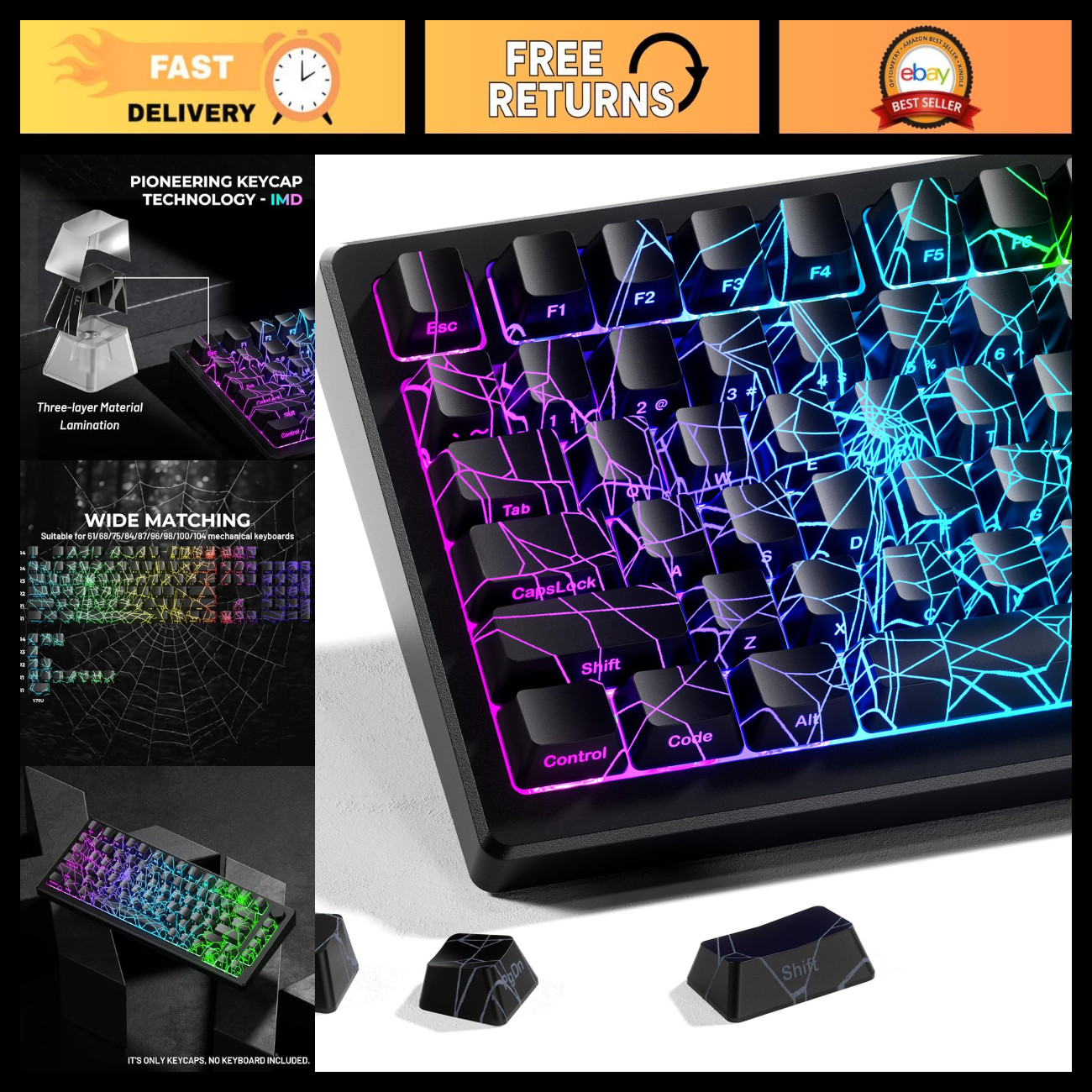 Spider Web Keycaps for Mechanical Keyboards - 118 Key Set, Shine Through, OEM Pr