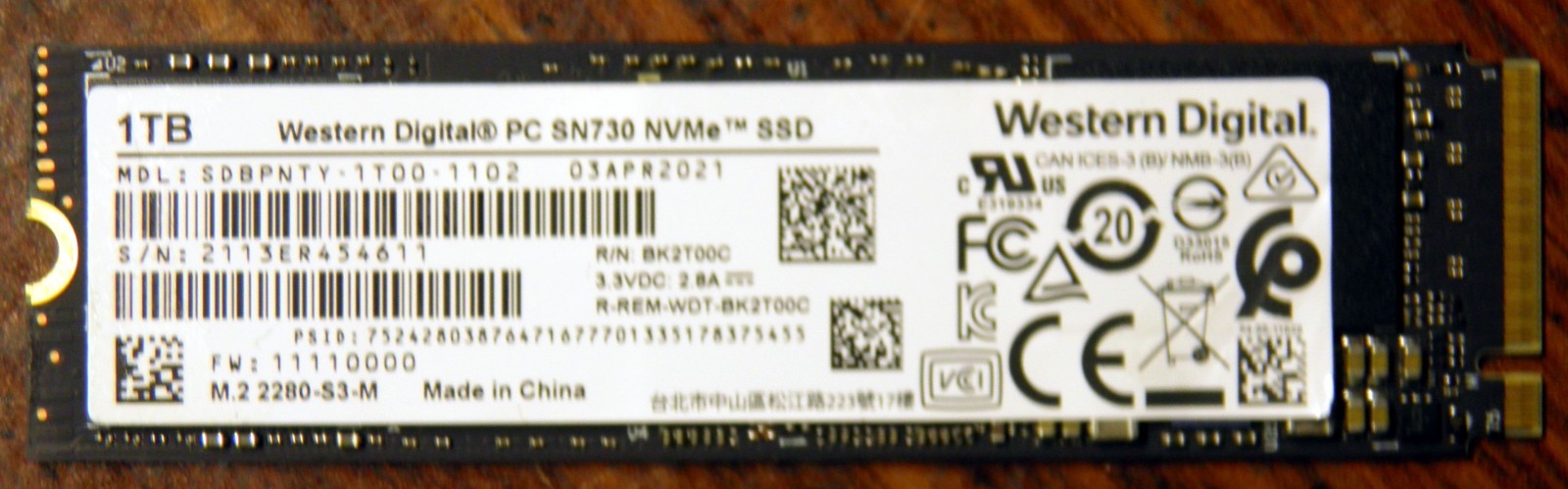 USED - WD PC SN730 NVMe SD 1 TB - Tested - 3D Nand with DRAM cache PCIe 3.0x4