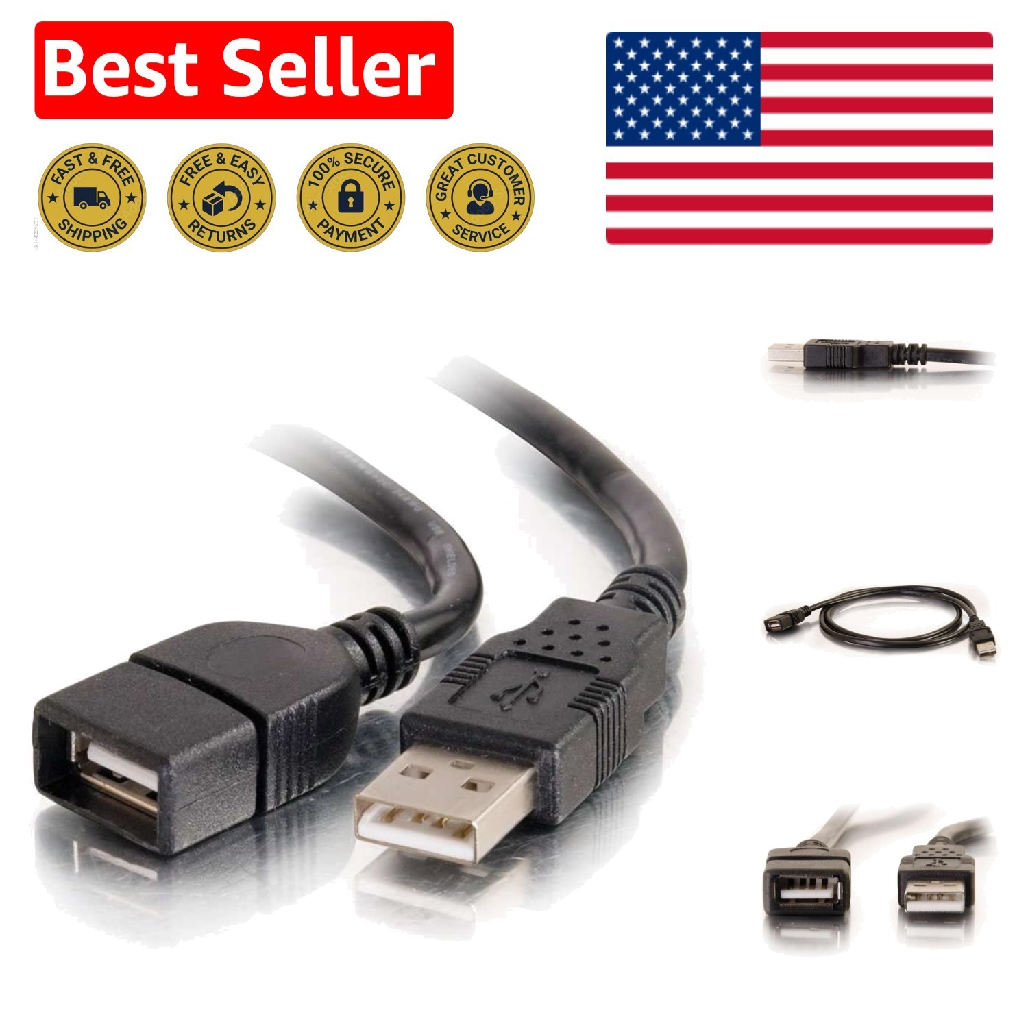 High-Speed USB A to A Extension Cable, 3.28 Ft - Durable Plug-and-Play Solution