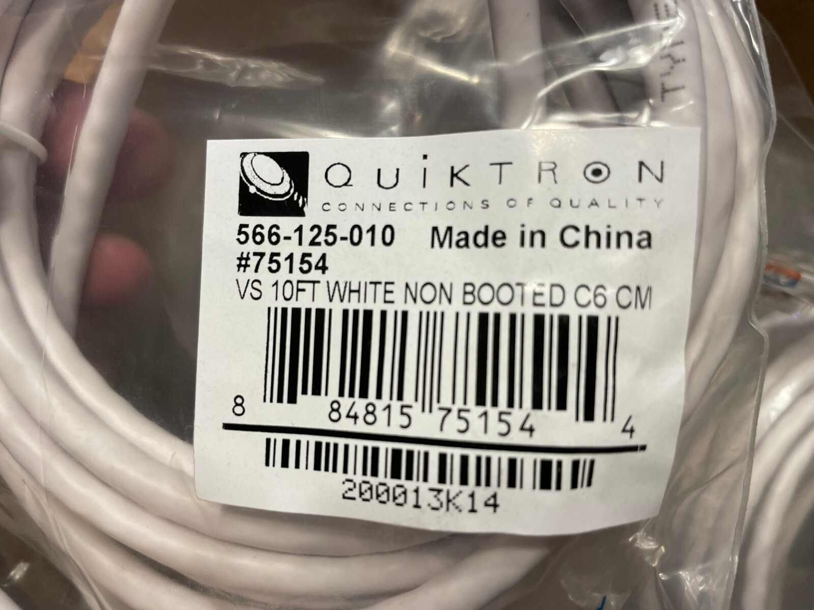 Lot of 10 Quiktron CAT6 Patch Cable 566-125-010 10Ft White Non Booted #75154
