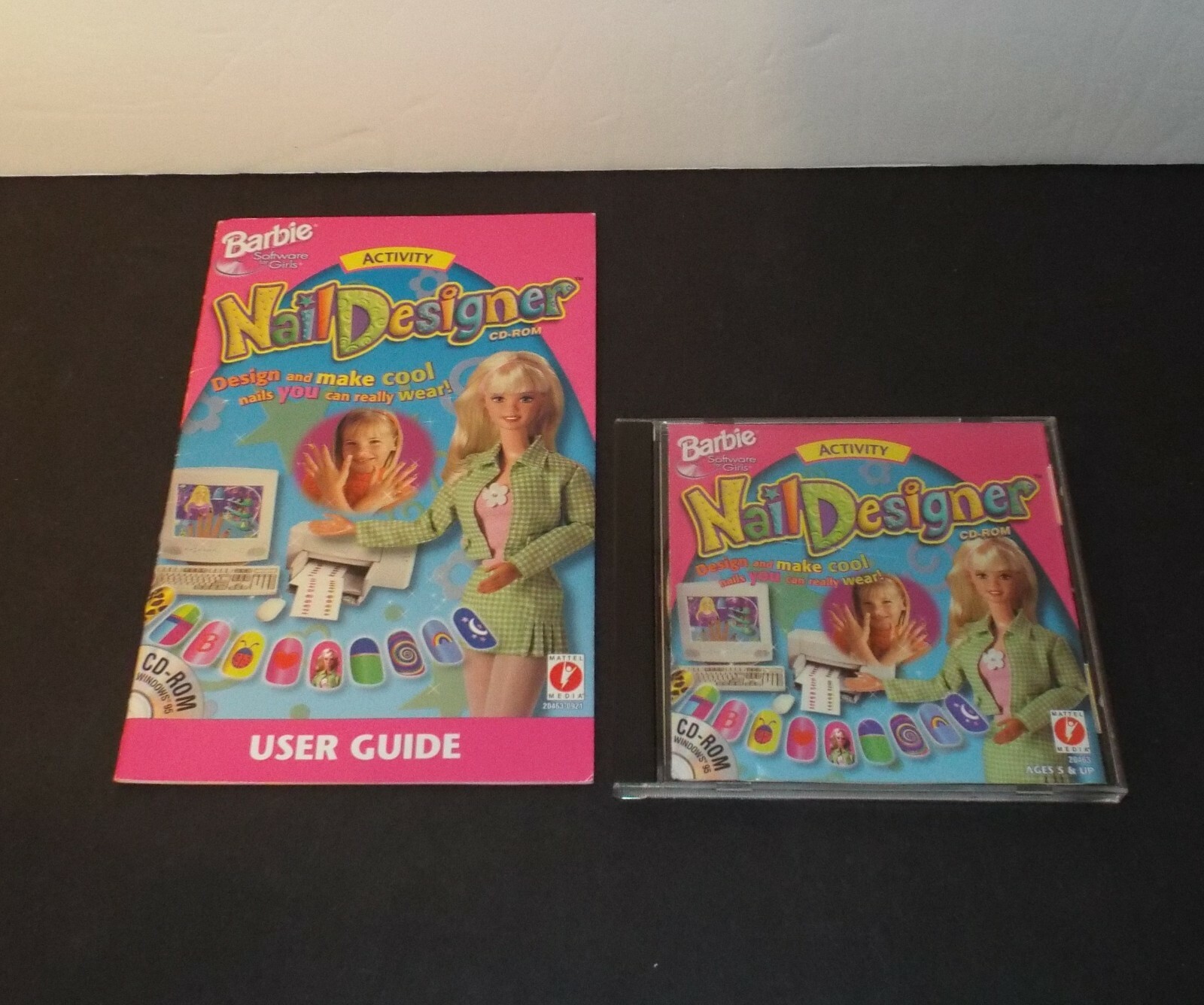 1998 MATTEL BARBIE NAIL DESIGNER COMPUTER GAME CD-ROM & USER GUIDE