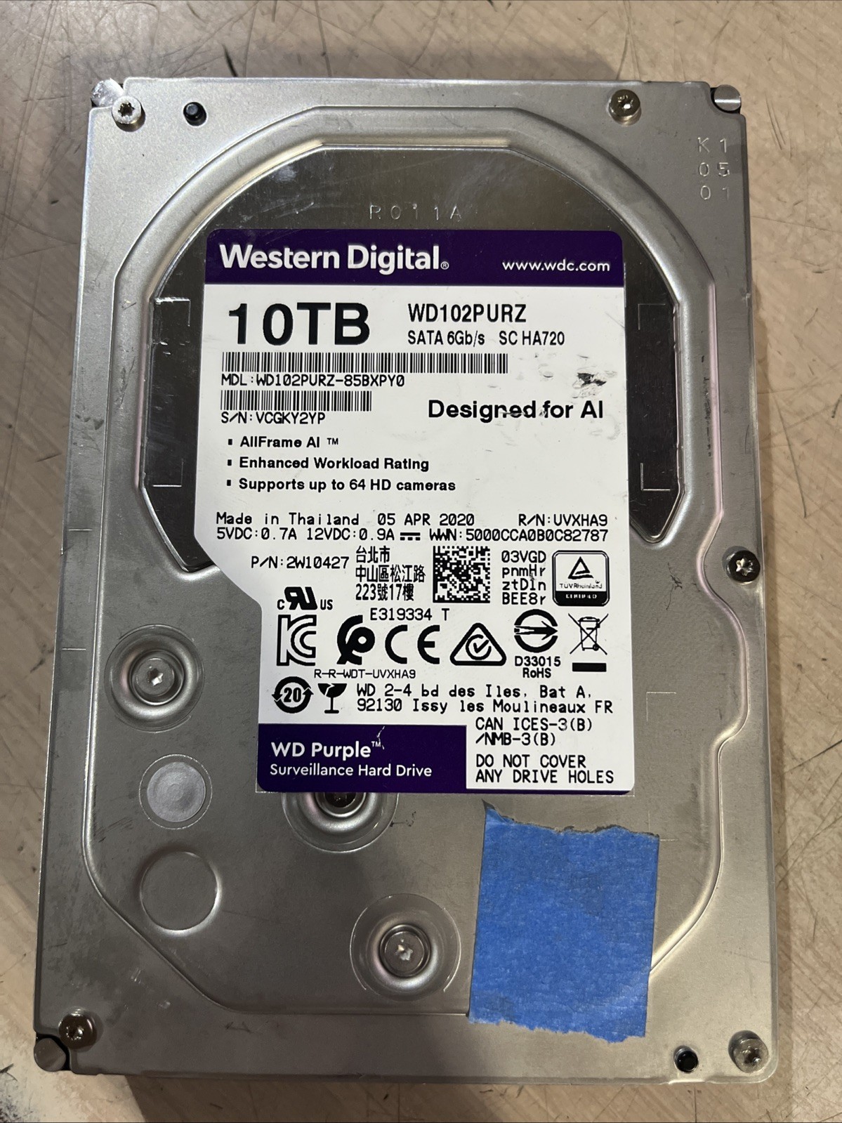 WESTERN DIGITAL WD PURPLE 10TB 3.5" SATA III 7200RPM 256MB HDD WD102PURZ