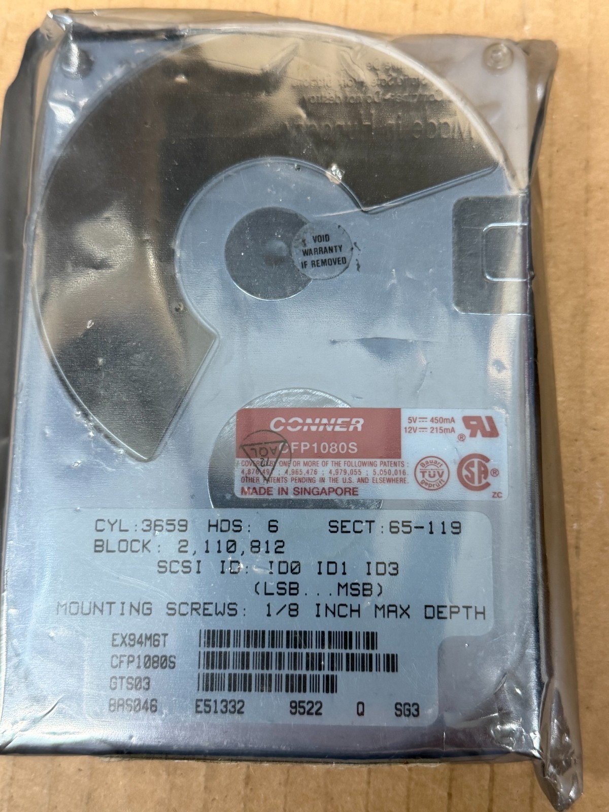 1.08 GB Conner CFP1080S SN: 9527 3600rpm SCSI-2 50-pin 64KB HDD 3.5" -NEW