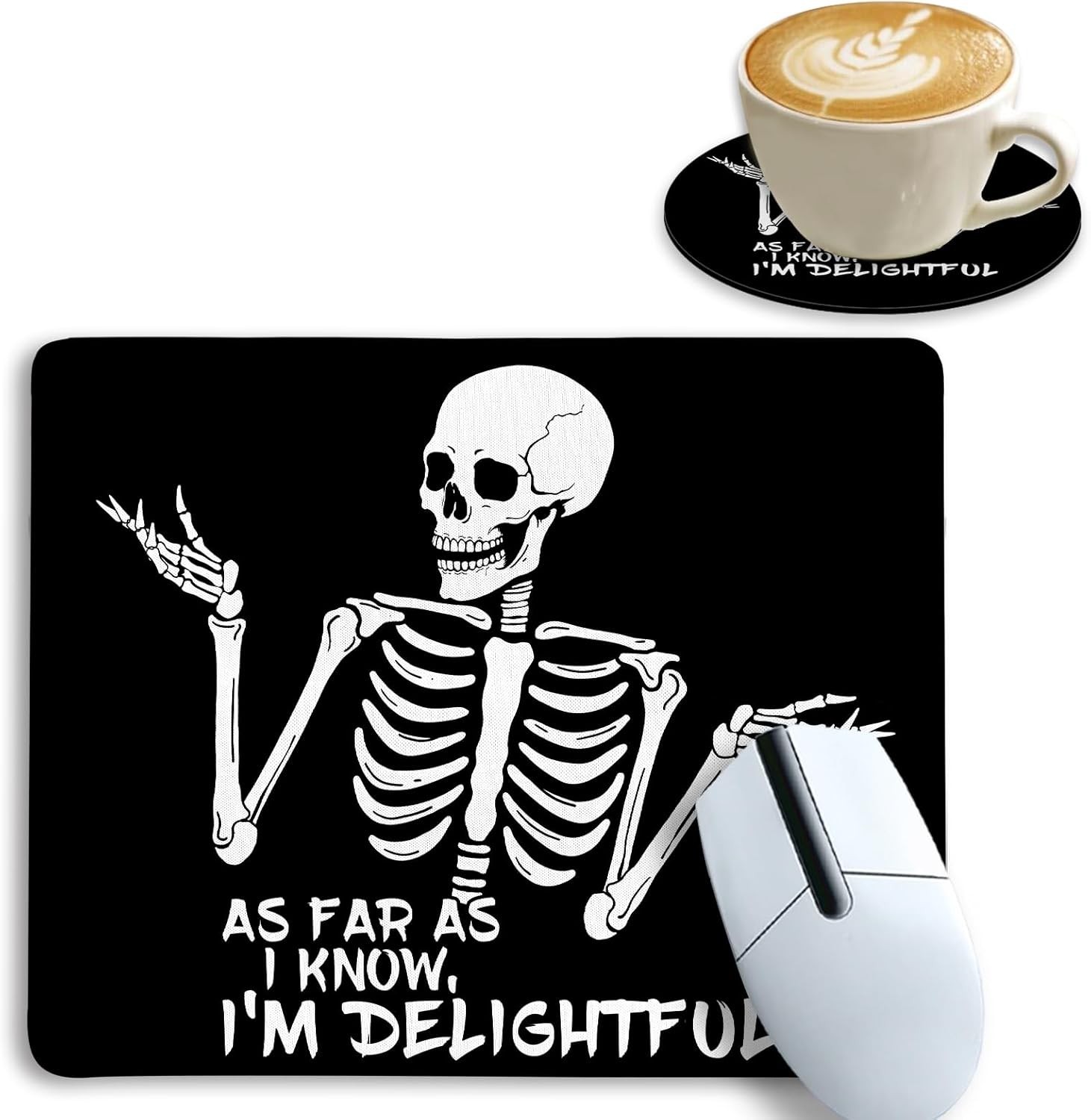 Funny Skull Square Mouse Pad for Desk, Skeleton Mousepad for Laptop, Stitched E