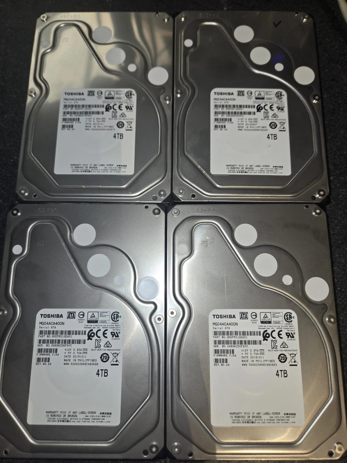 Lot of 4 Toshiba MG04ACA400N 4TB HDD Tested & Wiped
