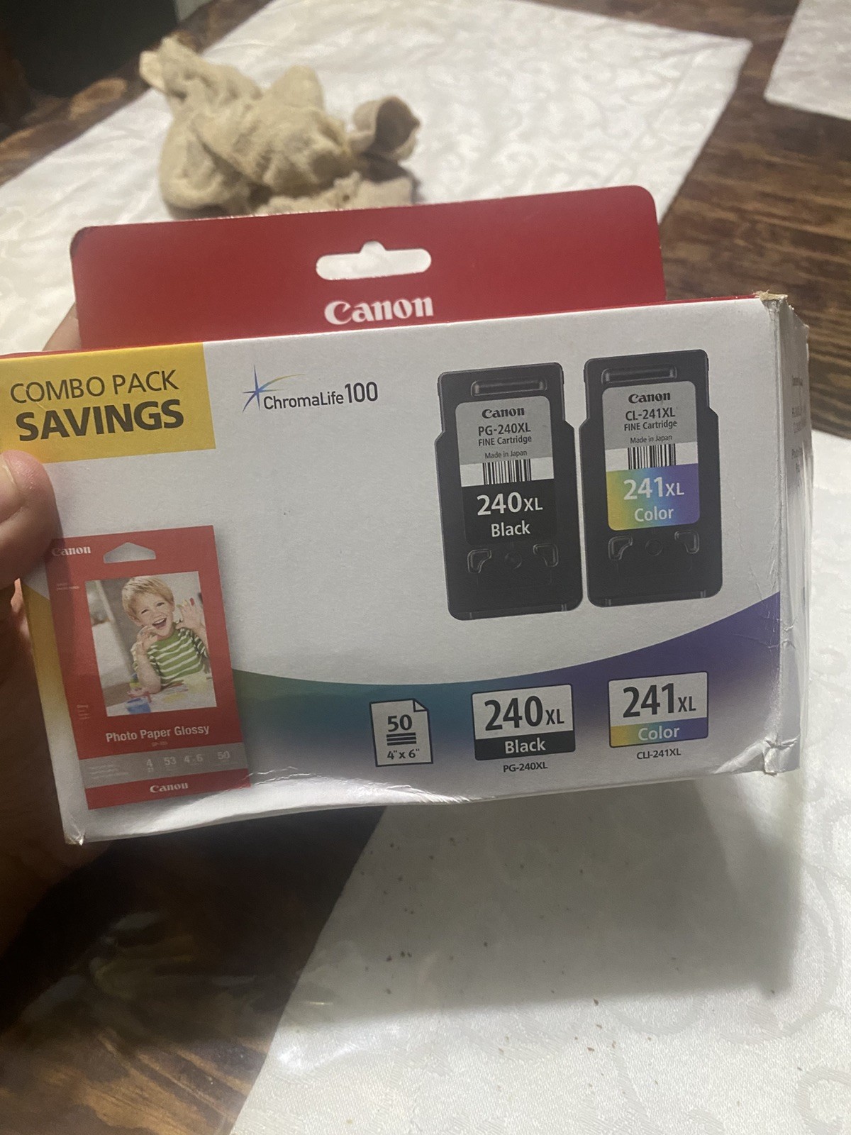 Canon PG-240XL CL-241XL Ink Combo Pack Black Color + 4x6 Photo Paper Sealed