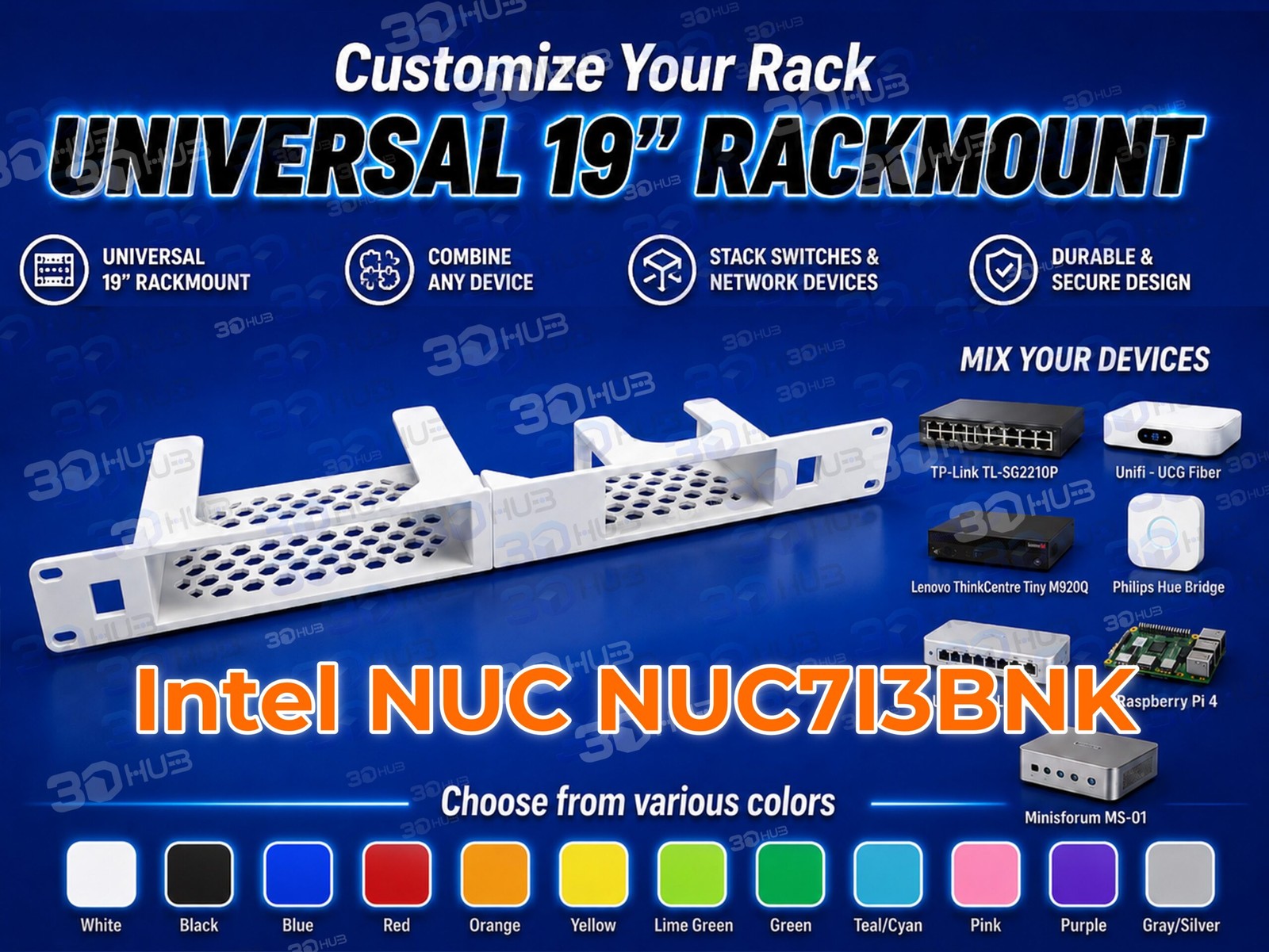 Intel NUC NUC7I3BNK 19" Rackmount 1U - Mix & Match with other devices