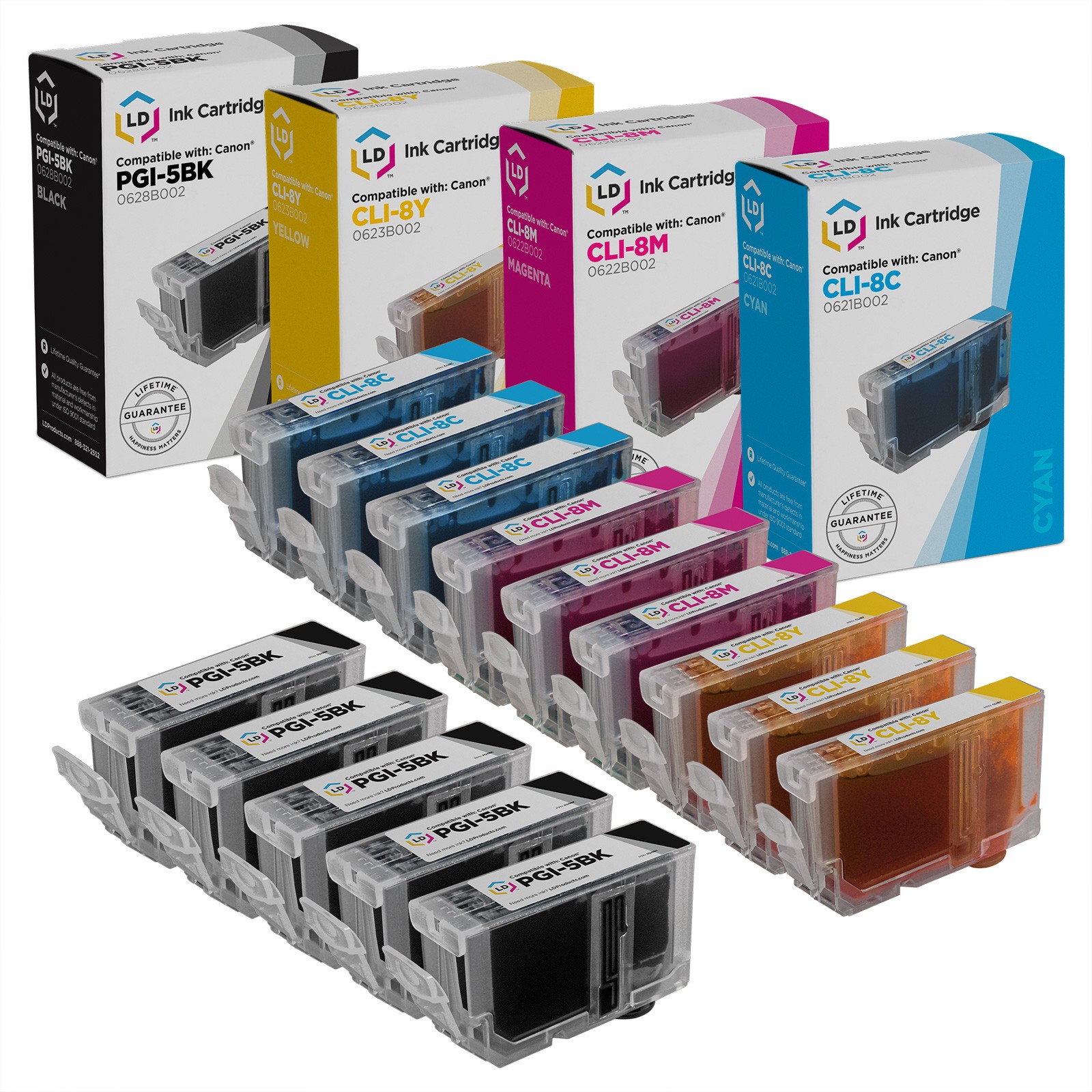 LD 14 Pack PGI5CLI8 Black & Color Ink Cartridge Set for Canon Printer