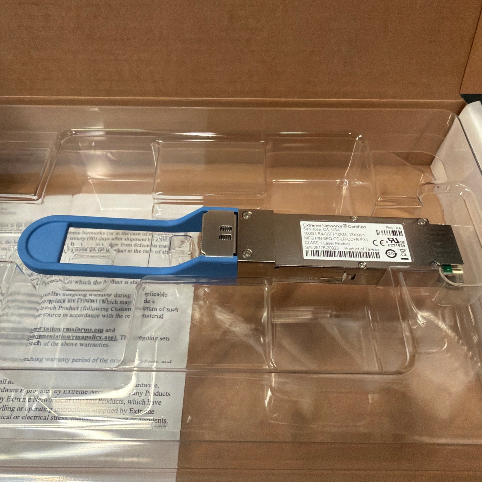 Extreme Networks 100G-LR4-QSFP10KM 100GBASE-LR4 QSFP28 LR4 10km LC SMF