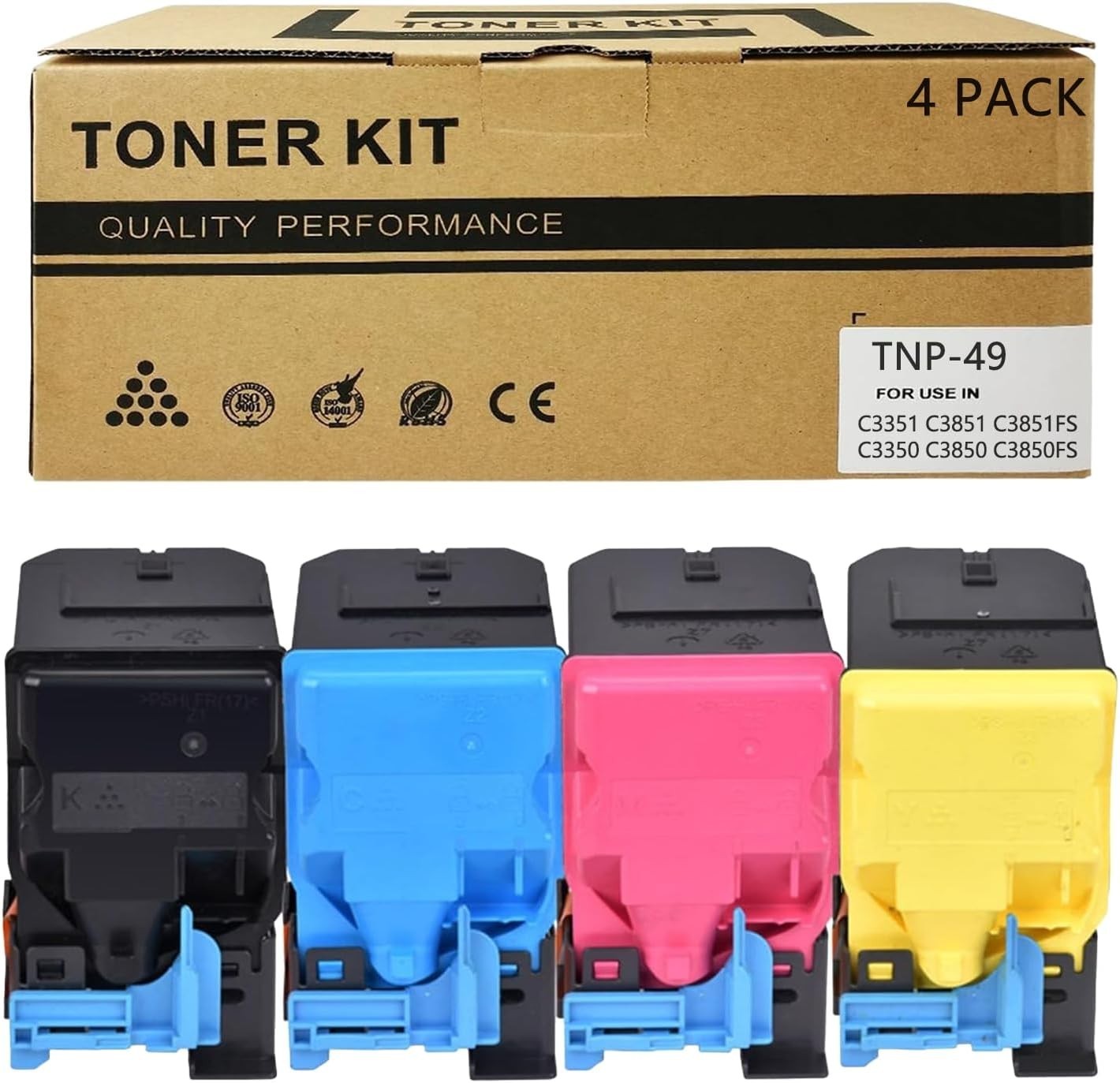 TNP49 TNP-49 Toner Cartridge Konica Minolta Bizhub C3351 C3851 C3851FS C3350 4Pk