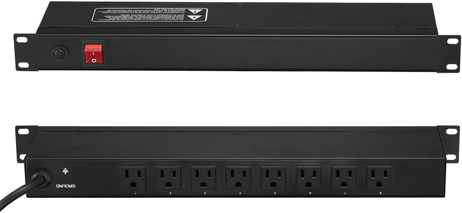 8 Outlet Horizontal 1U Rack Mount PDU Power Strip for Network Server Racks, Surg