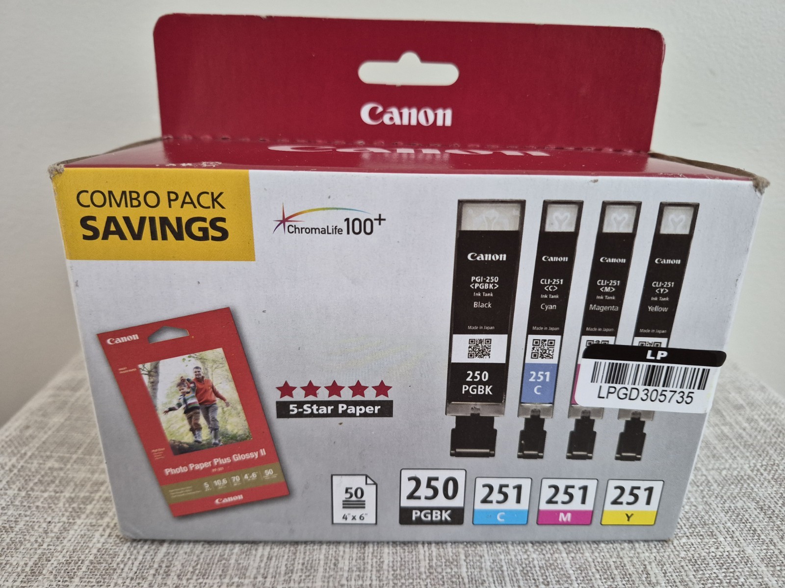 Genuine Canon PGI-250 CLI-251 Ink Cartridge Combo Pack PGBK C M Y + Photo Paper