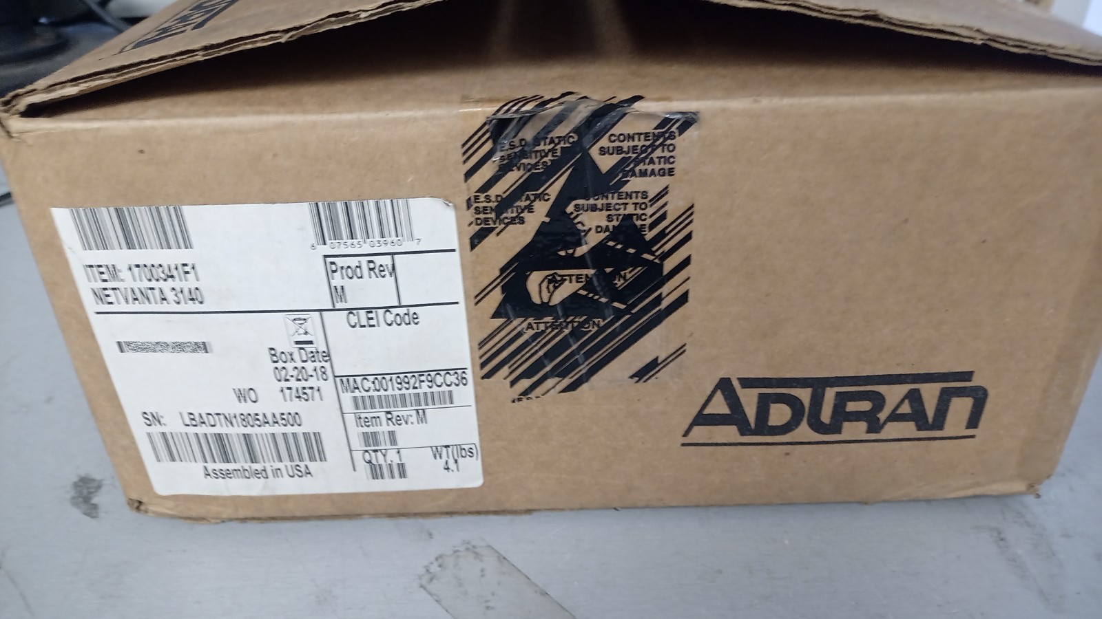 Adtran 1700341F1 NetVanta 3140 RM Gigabit Ethernet Router NEW/NIB/NOB
