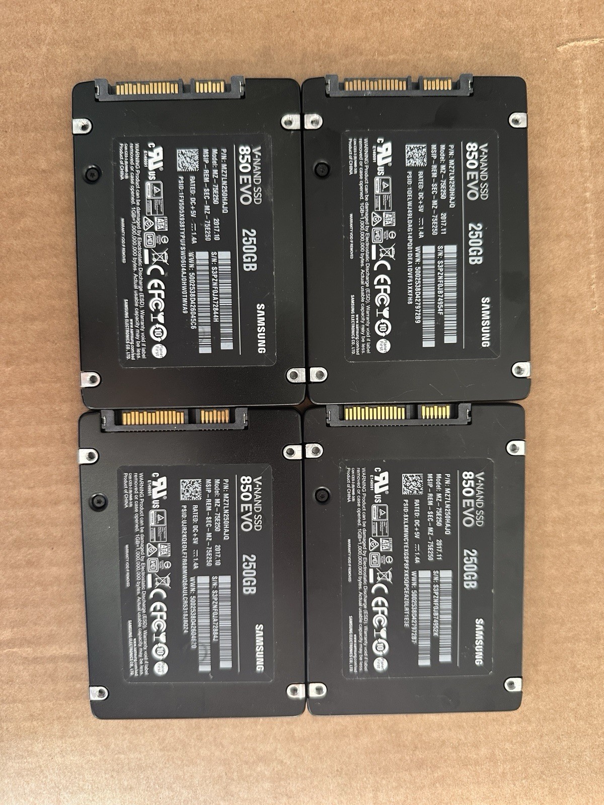 Lot Of (4) Samsung 850 EVO 250GB V-NAND SSD
