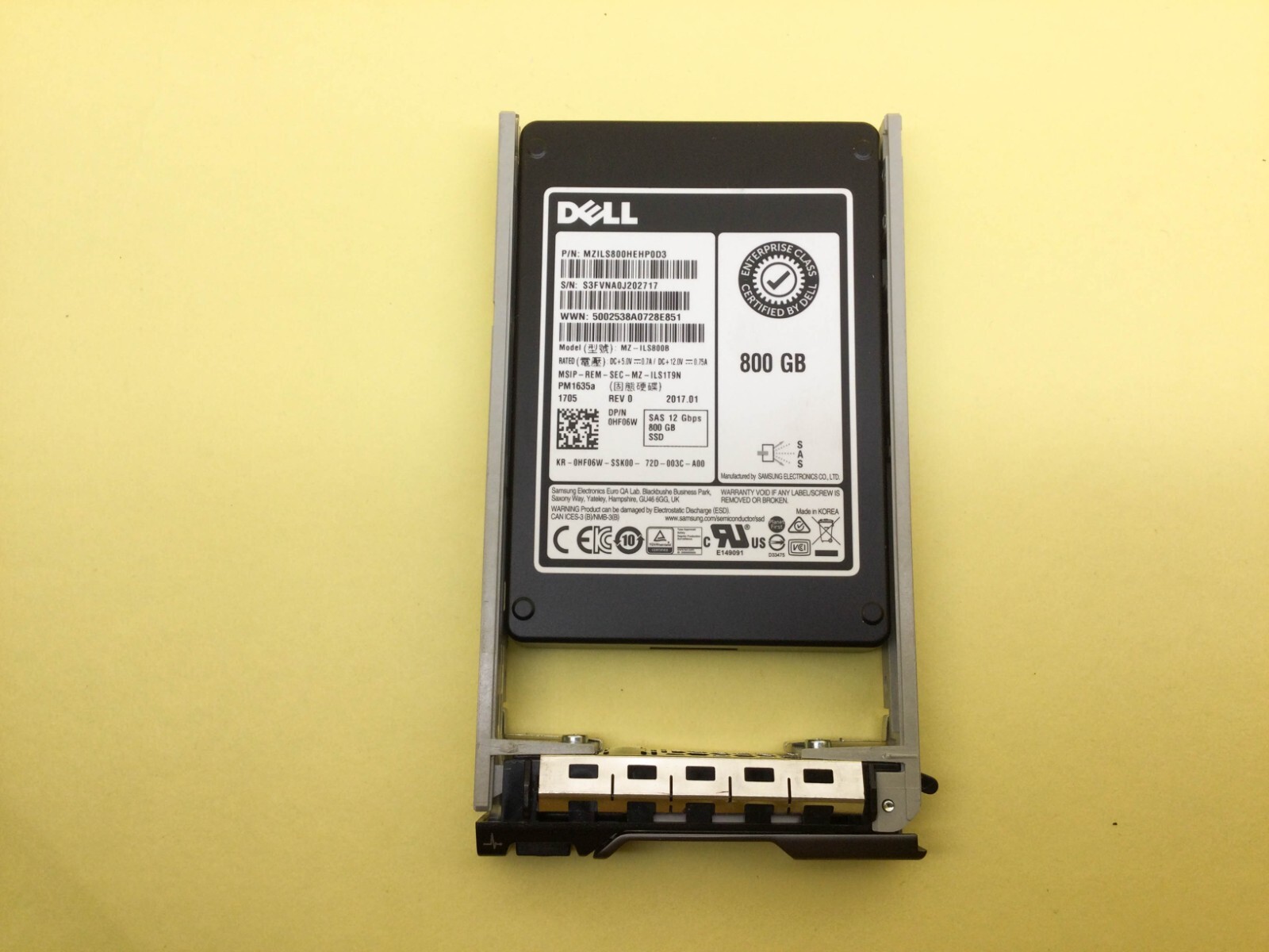HF06W Dell 800GB SAS 12Gb/s Mixed Use 2.5in SSD 0HF06W PM1635A MZ-ILS800B