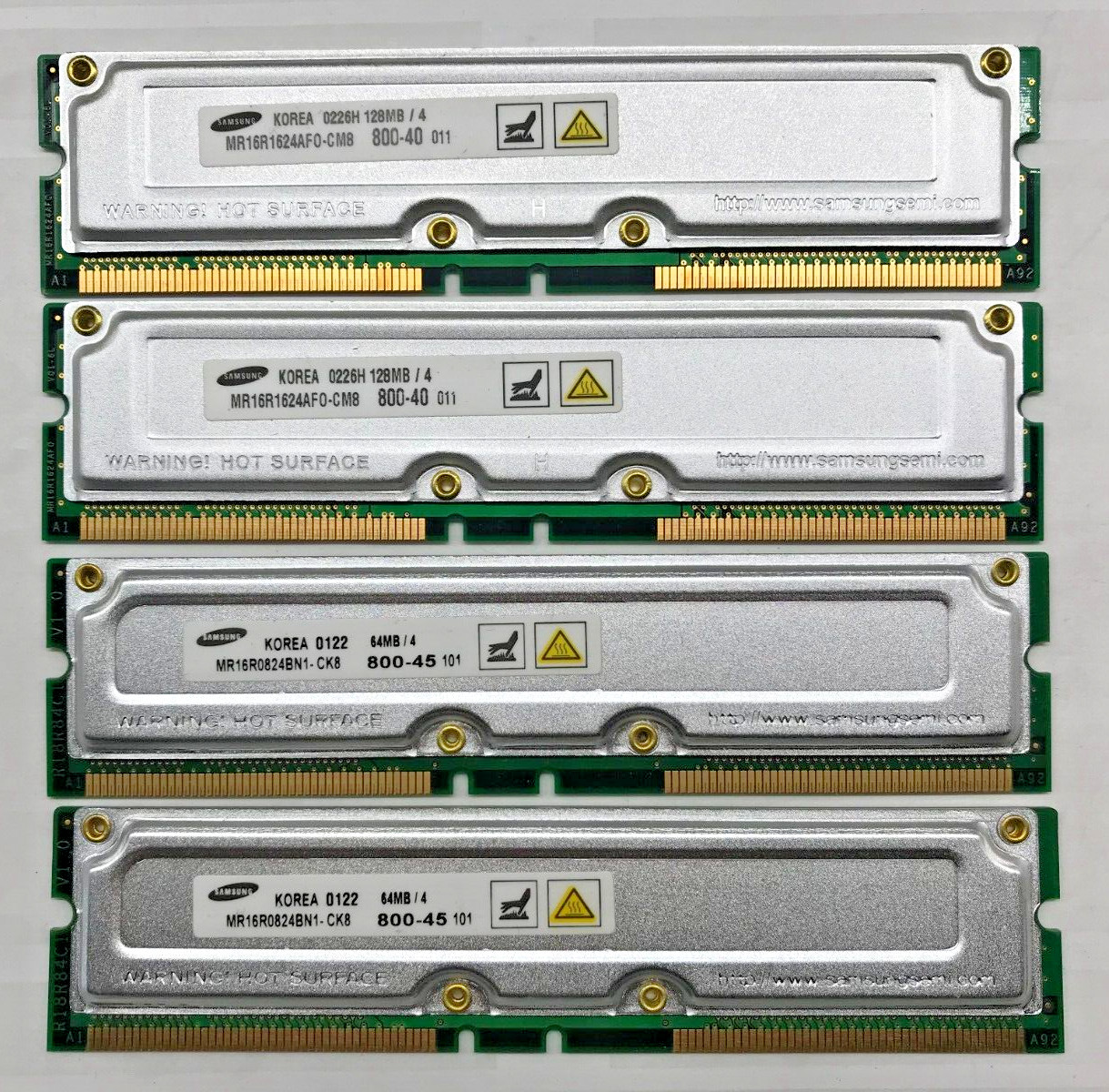 Samsung 512MB (4x128MB) RDRAM MR16R1624EG0-CM8 800-40 128MB/4 0226H #R2278