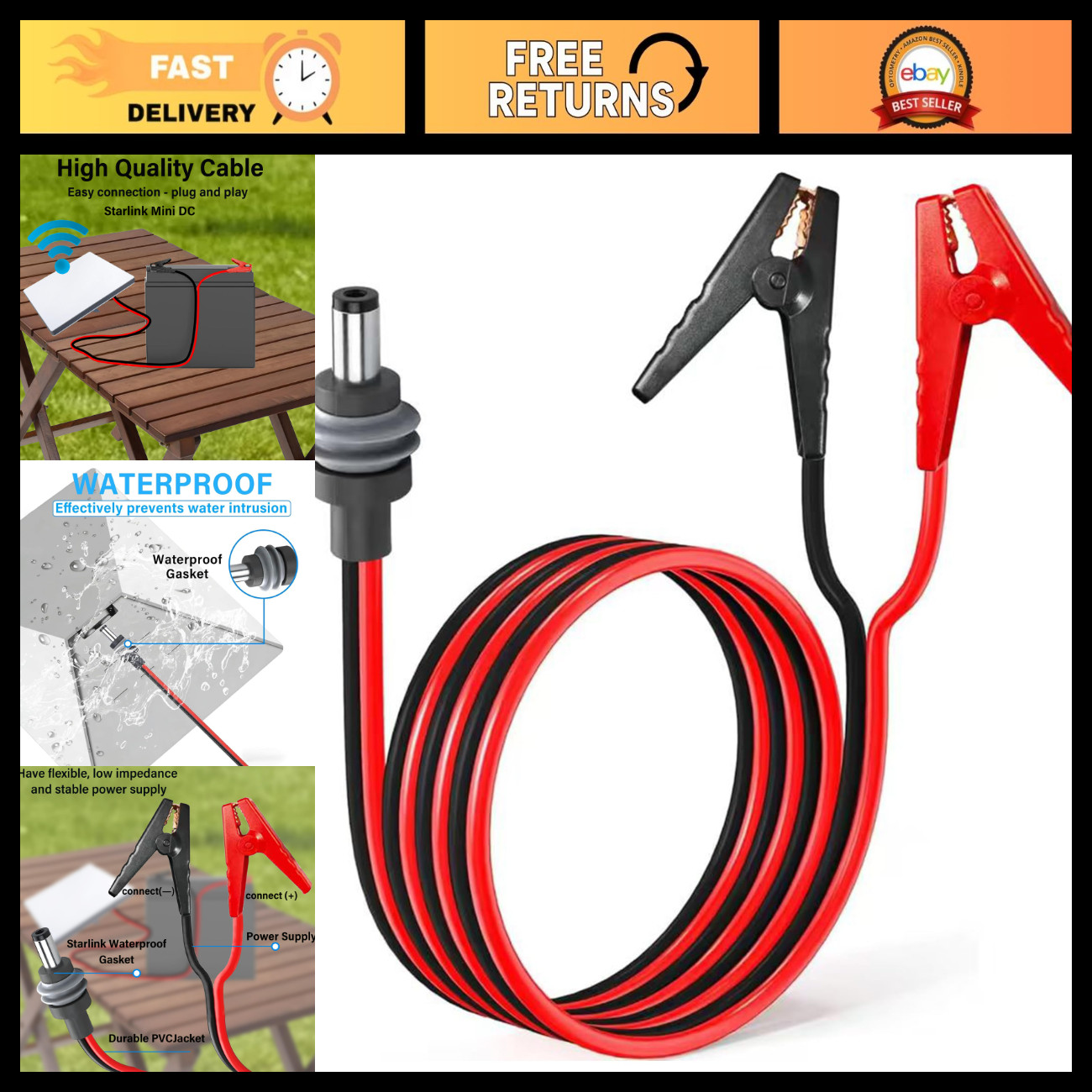 14AWG Mini Power Extension Cable 3.2Ft, IP65 Waterproof, Starlink Compatible
