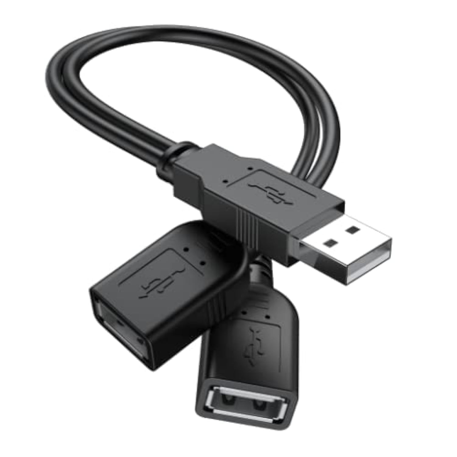 【2026 Upgraded】 USB 2.0 A Male to 2 Dual Female Jack Y 1 Pack, Black