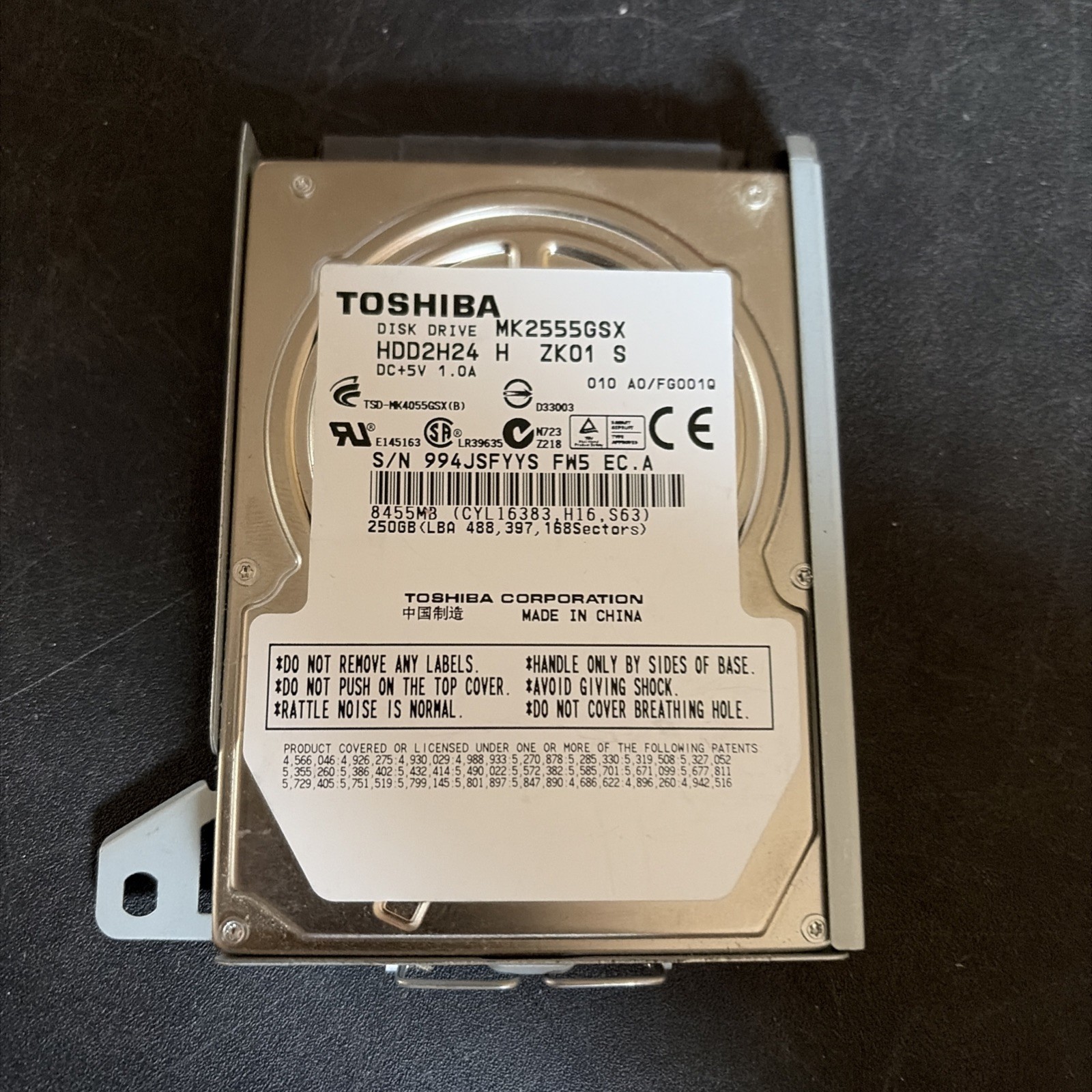 Toshiba MK2555GSX 250GB,Internal,5400RPM,2.5" (HDD2H24) HDD