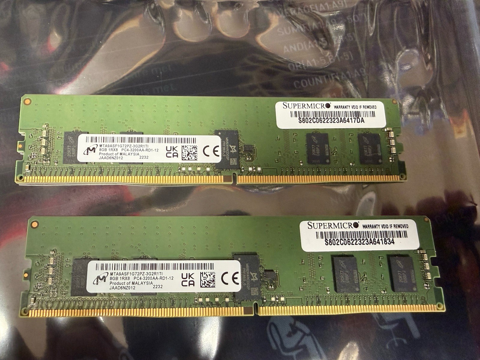 {Lot Of 2x} Micron 8GB DDR4-3200 Server Memory RAM MTA9ASF1G72PZ-3G2R1TI