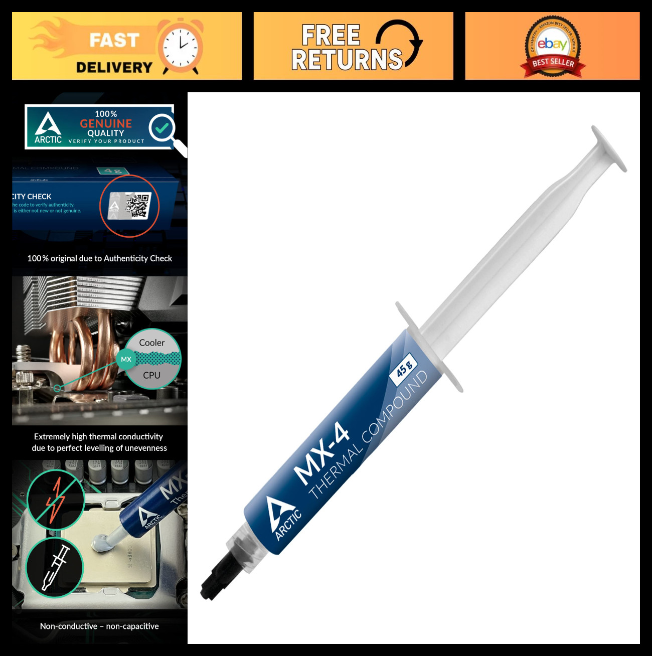 Premium Thermal Paste 45g - High Conductivity CPU GPU Cooling, Long Lasting, Saf