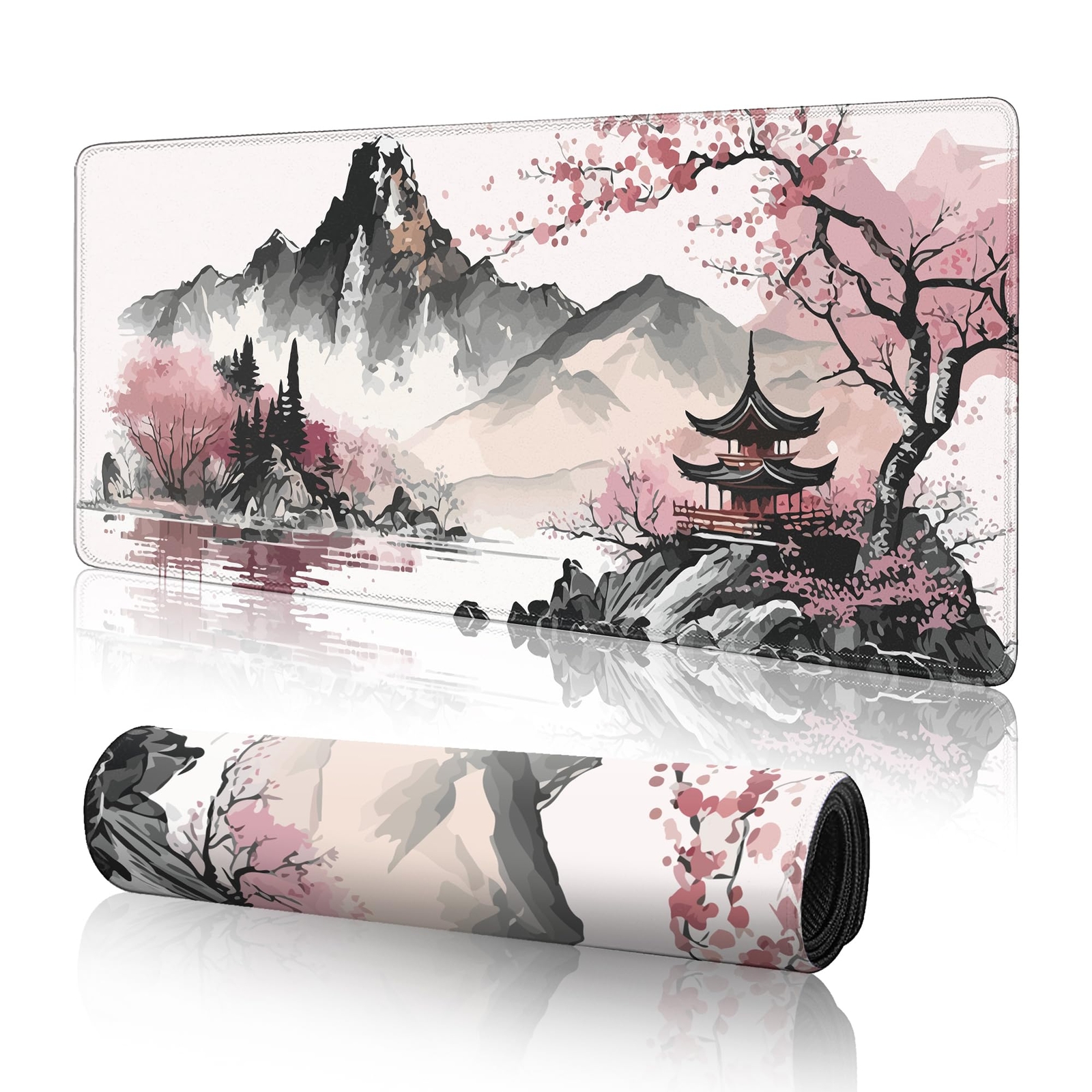 Watercolor Cherry Blossom Large Gaming Mouse PadMouse Pad Gaming 31.5 x 11.8 ...