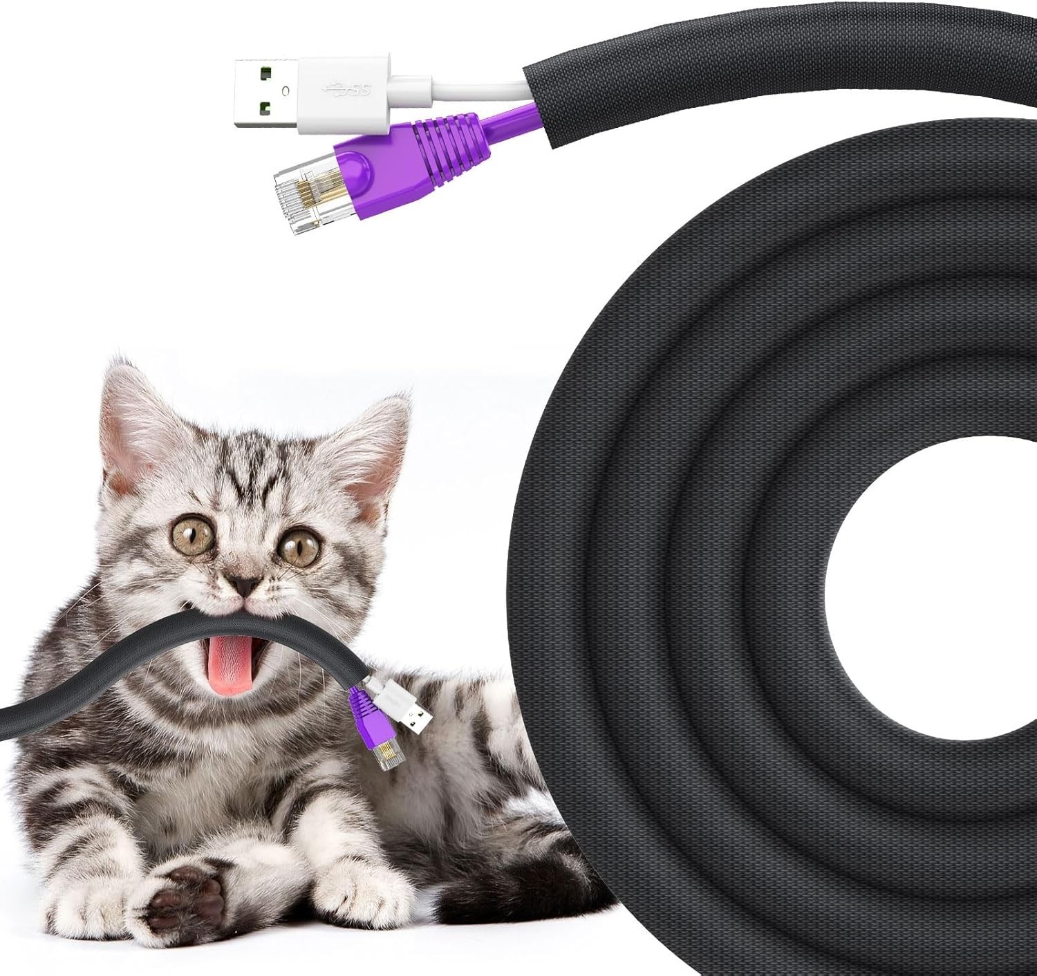 Dog and Cat Cord Protector 10Ft - 3/8Inch, Flexible Cable Sleeve for Easy Cord M