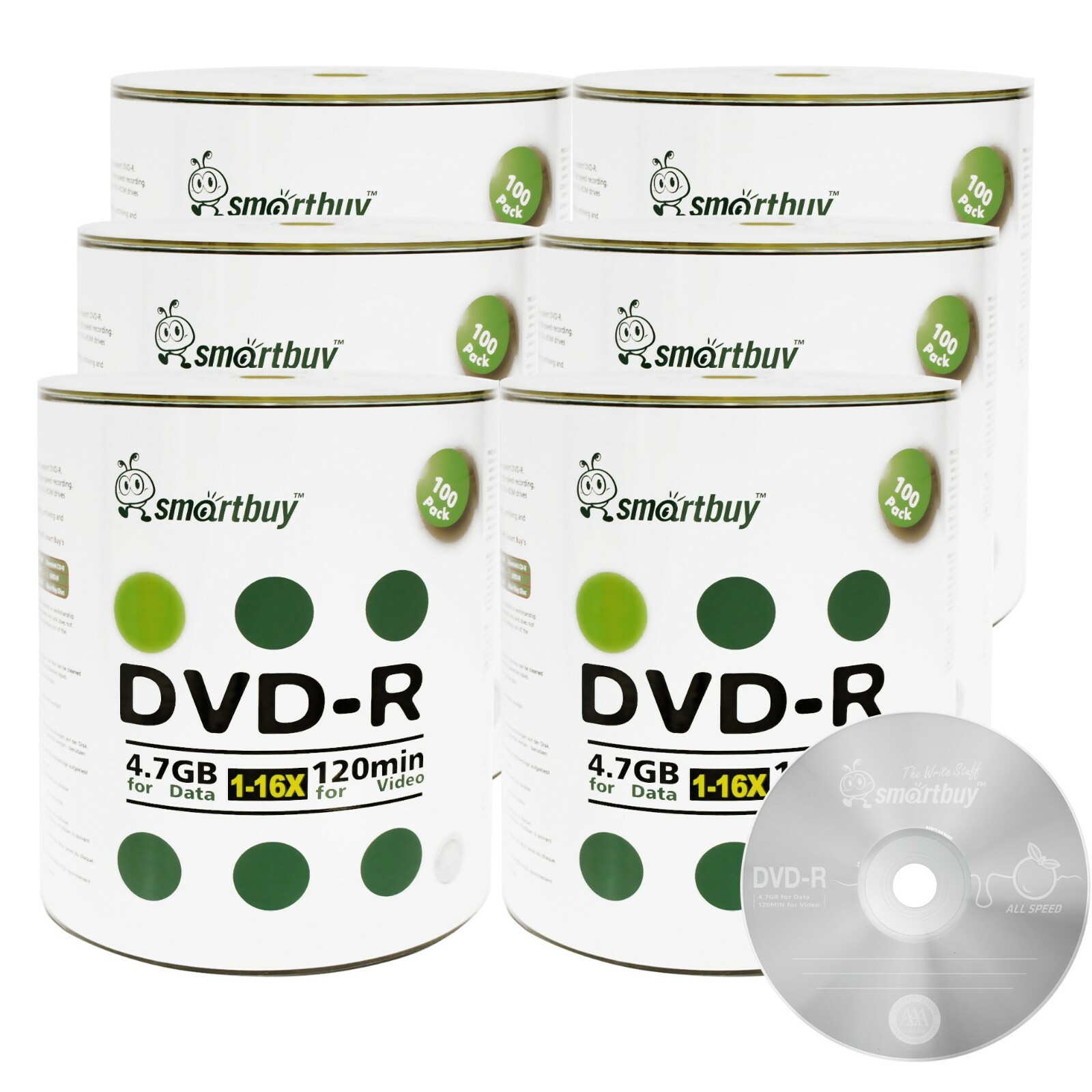 600-Pcs SmartBuy Blank DVD-R DVDR 16X 4.7GB Logo Top Surface Recordable Disc