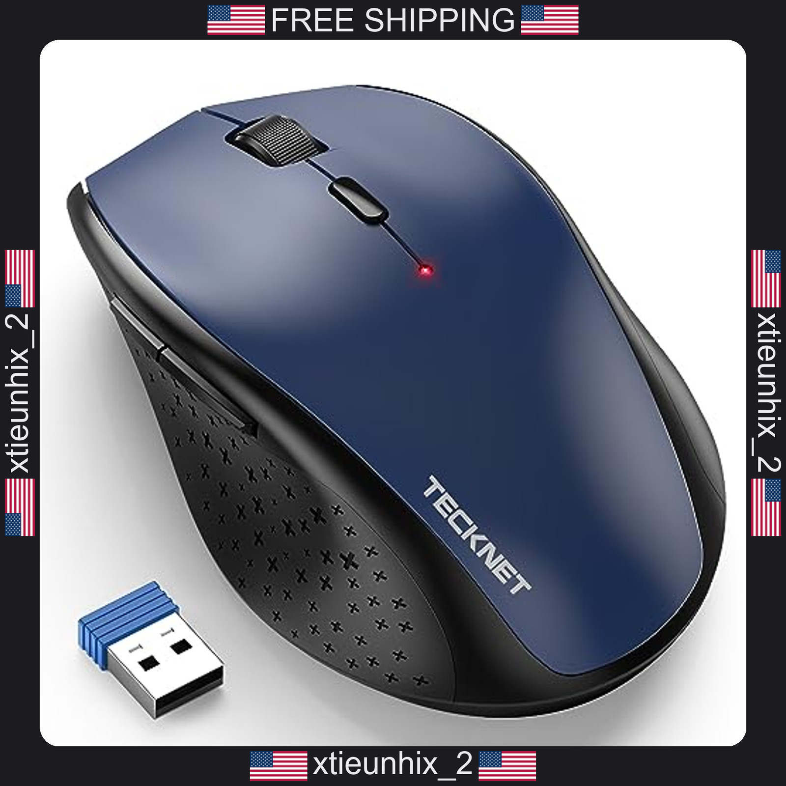 Wireless Mouse TECKNET 6-Button Ergonomic 4800 DPI USB, Blue