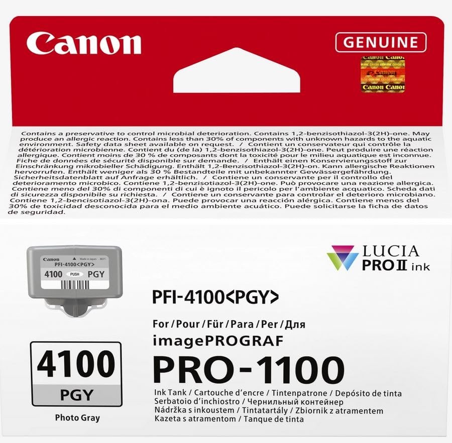 Canon PFI-4100PGY Genuine Printer Ink Cartridge - High Performance & Fade Resist
