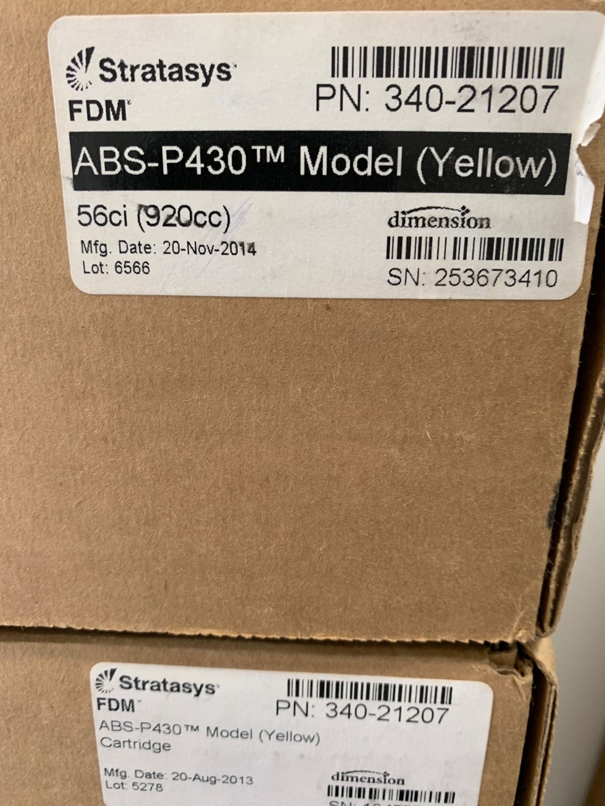 STRATASYS ABS-P430 Yellow FDM Filament 340-21207 56ci 920cc Sealed , 4 available