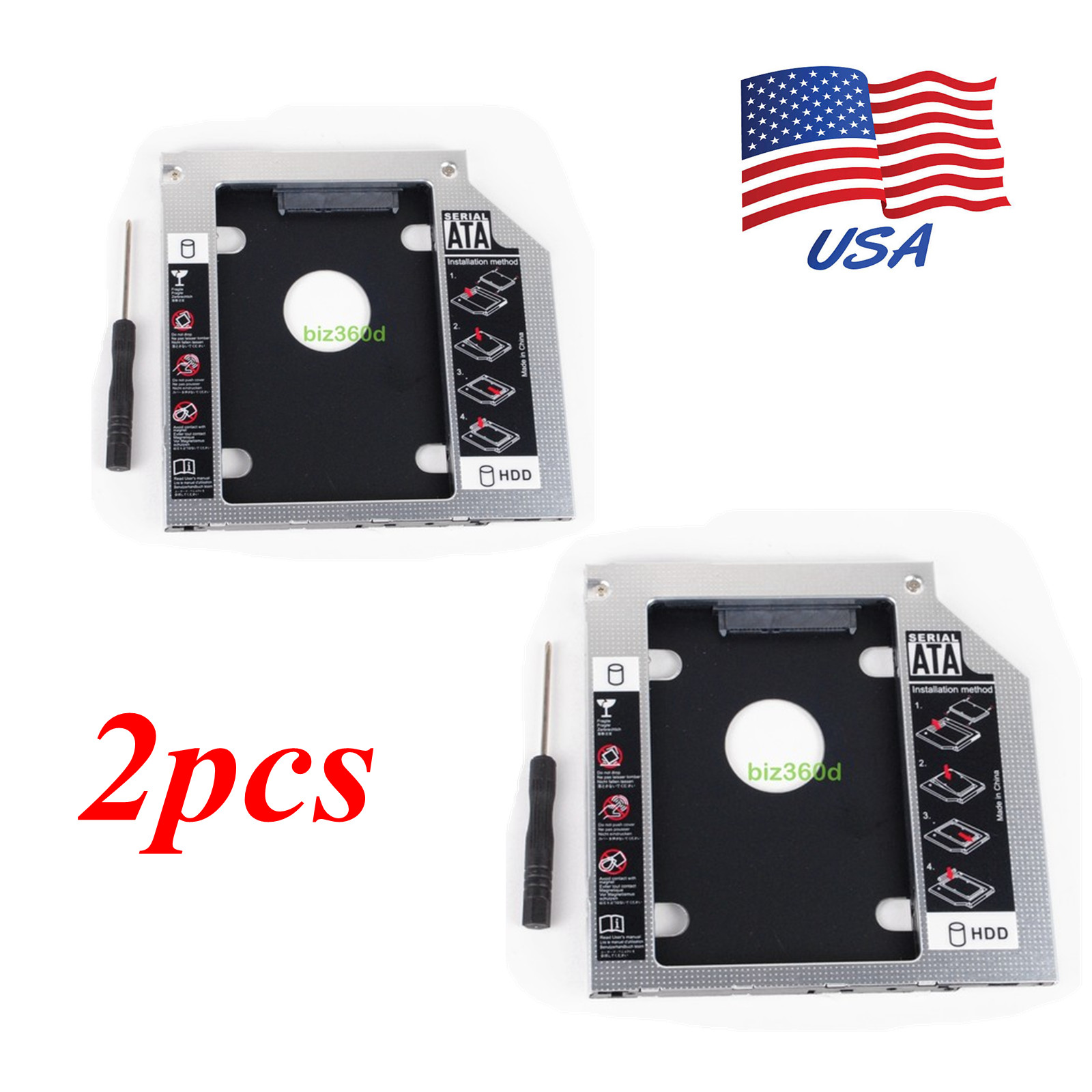 2x 2nd Hard Drive HDD SSD Caddy for Dell Inspiron 15 3537 5570 14 3437 GU90N DVD