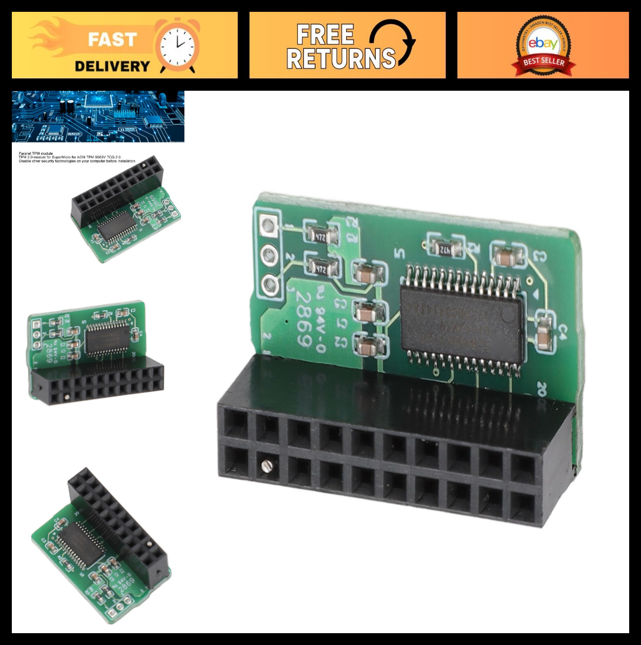 20 Pin TPM 2.0 Module, Easy Install PCB Board, SuperMicro Compatible, Encryption