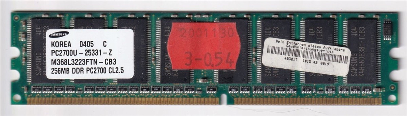 Samsung, 256MB, DDR PC2700, 333MHz CL2.5, 184-Pin, DIMM RAM M368L3223FTN-CB3