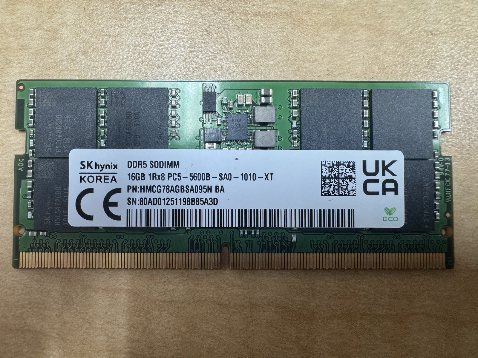 1x16GB SK Hynix DDR5-5600 SODIMM Laptop RAM Memory PC (HMCG78AGBSA095N)