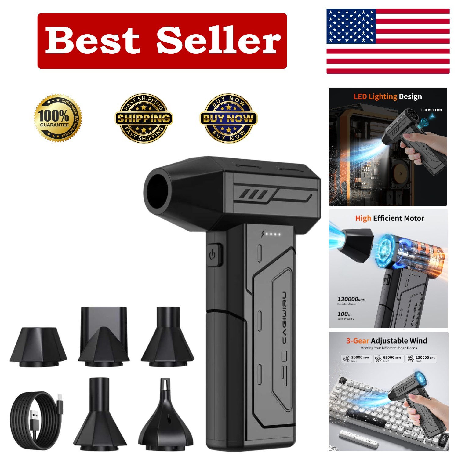 Portable Electric Air Duster - 130000RPM with Long Battery Life & Fast Charging
