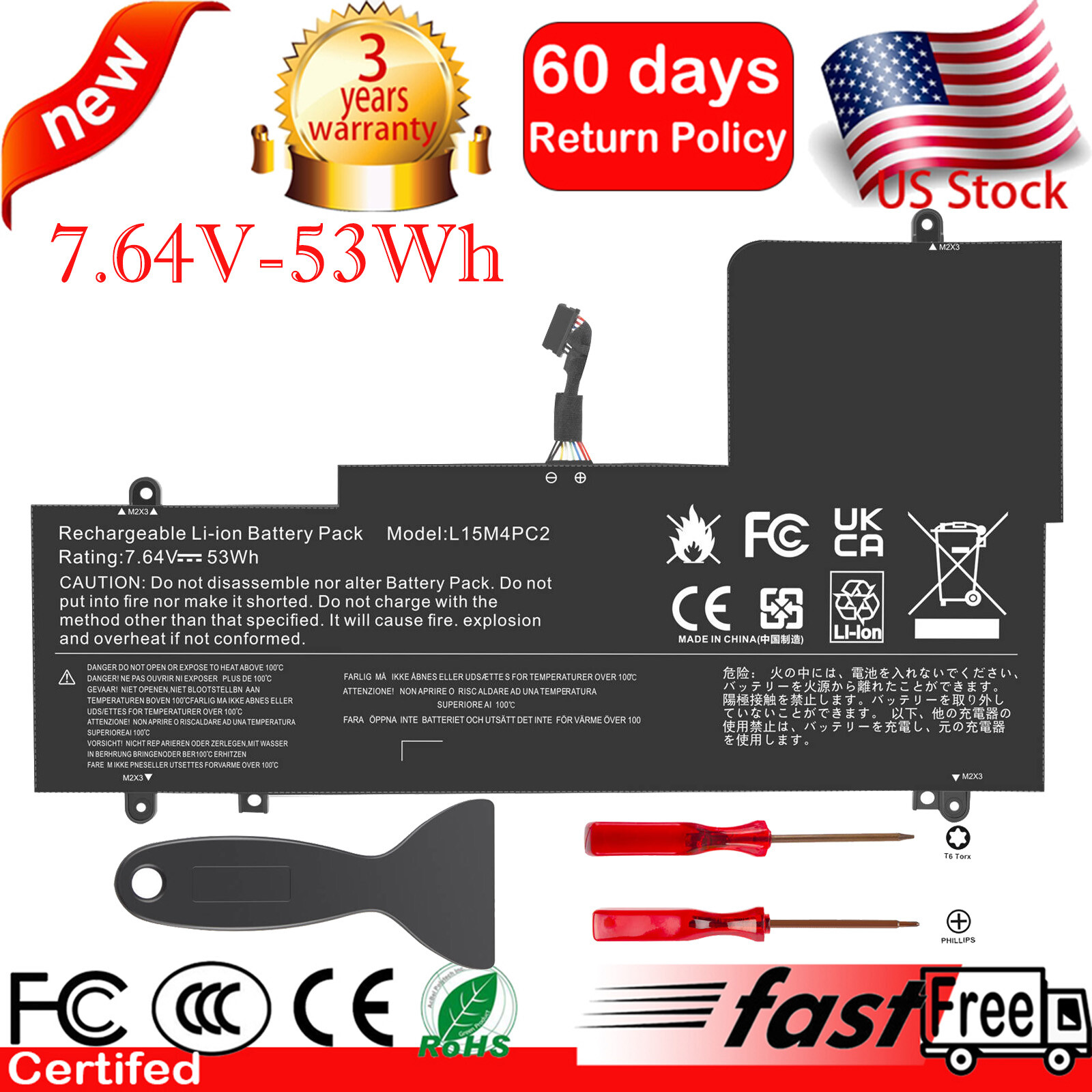 L15M4PC2 L15L4PC2 Battery For Lenovo Yoga 710-15ISK 710-14IKB 710-15IKB 53Wh
