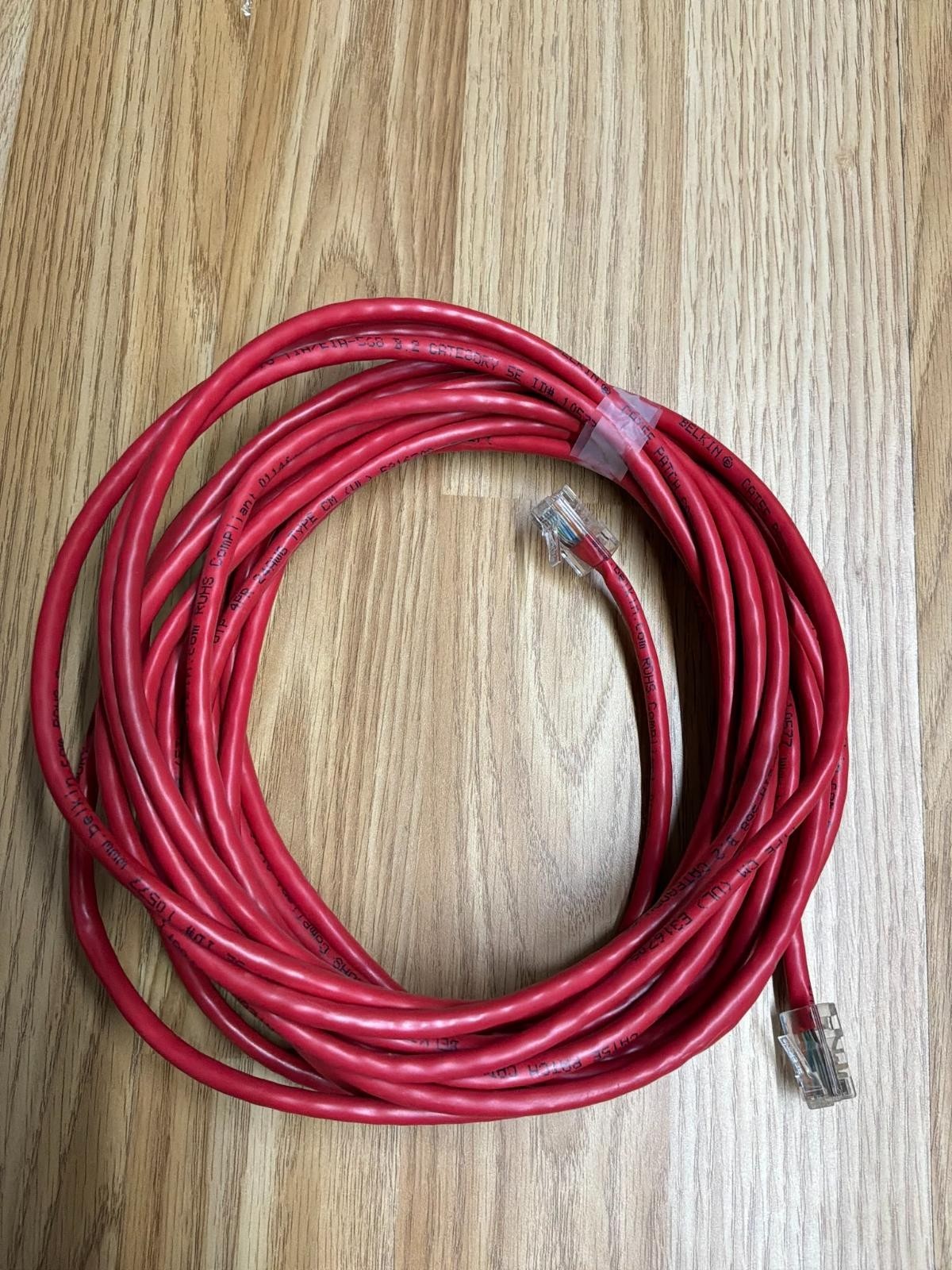 Belkin Cat5e Ethernet Network Patch Cable 15ft RJ45 LAN Internet Cord Red