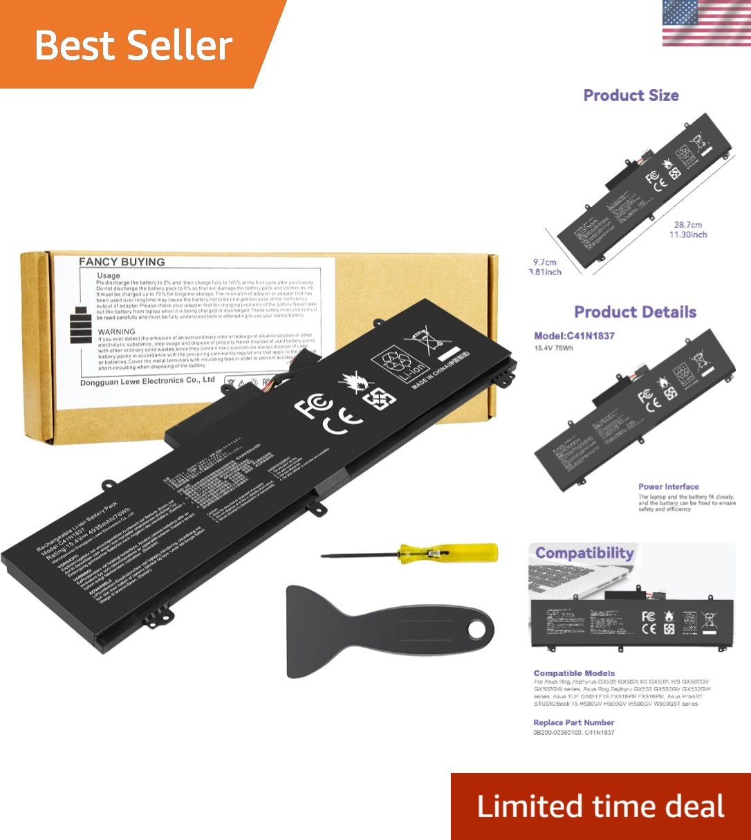 Rechargeable C41N1837 Battery for ASUS ROG Series - 12   Included
